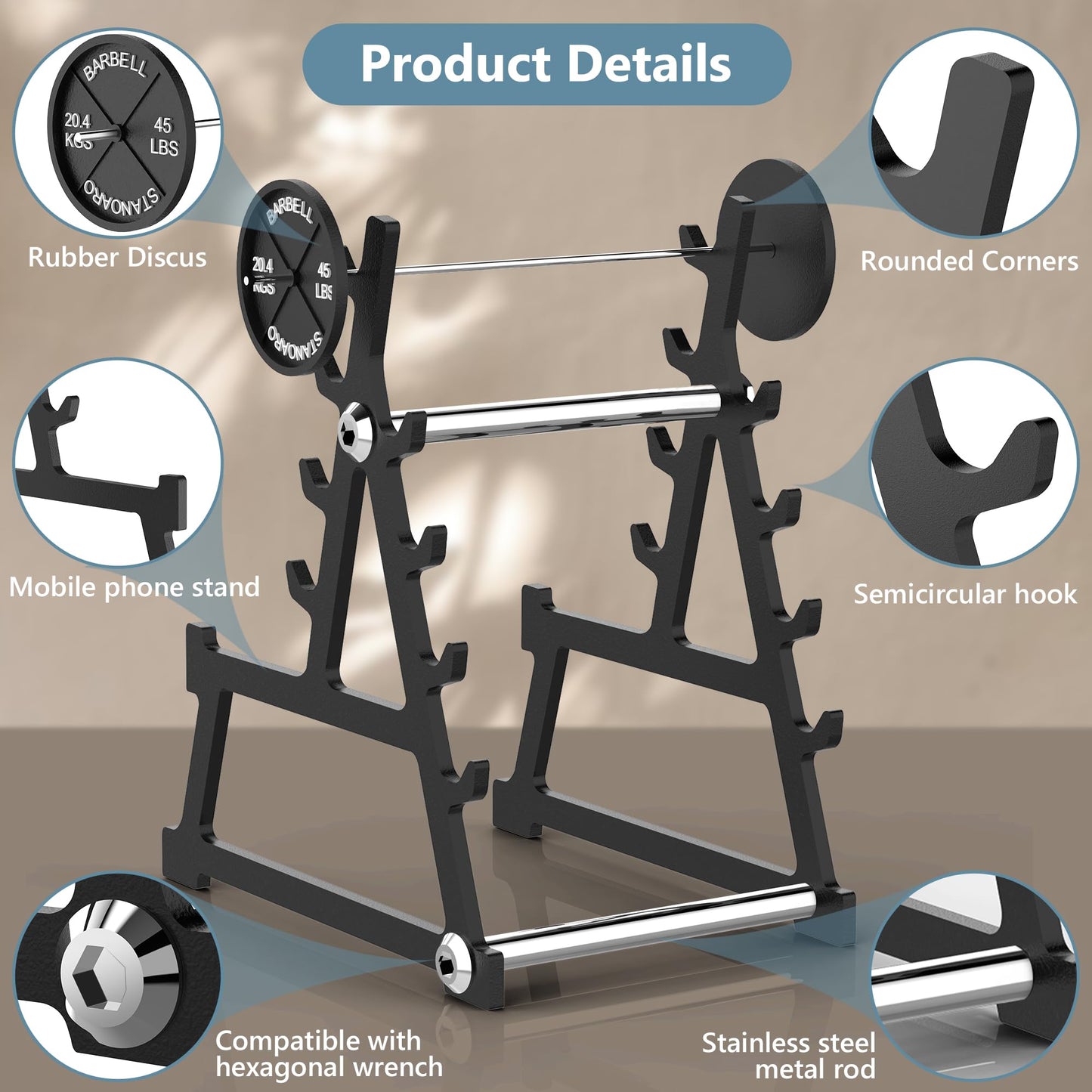 CAREMORA Metal Squat Rack Pen Holder with 8 Slots Mini Metal Barbell & Plastic Weight Blocks Holder Mini Barbell Desk Toy Funny Office Decor for Men Women Cool Pen Holder Gifts for Men (Black)