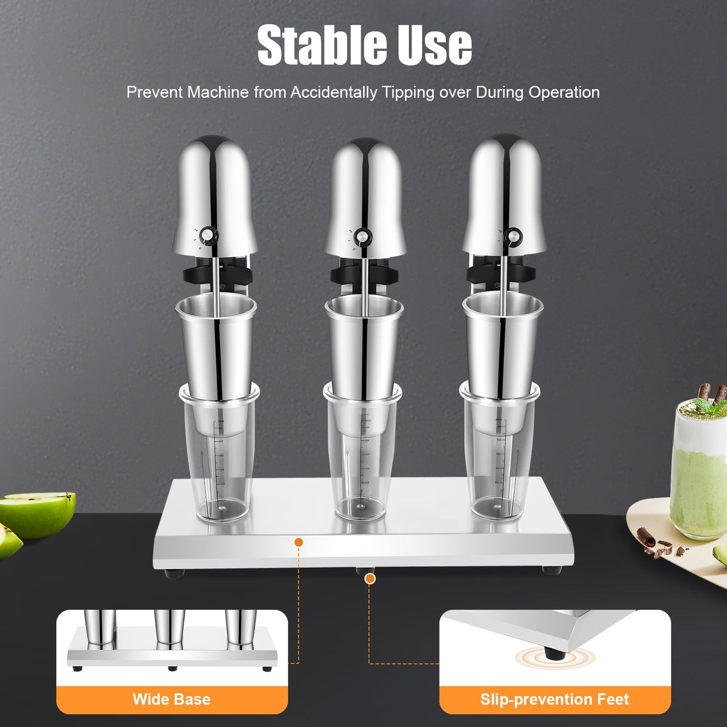 NenoBeo 3 Heads Milkshake Mixer Commercial Drink Mixer Machine,Stainless Steel Triple Head Milkshake Maker with 18000RPM High Speed Motor,Milk Tea Smoothie Mixer for Cafe Restaurant Ice Cream Shop Bar