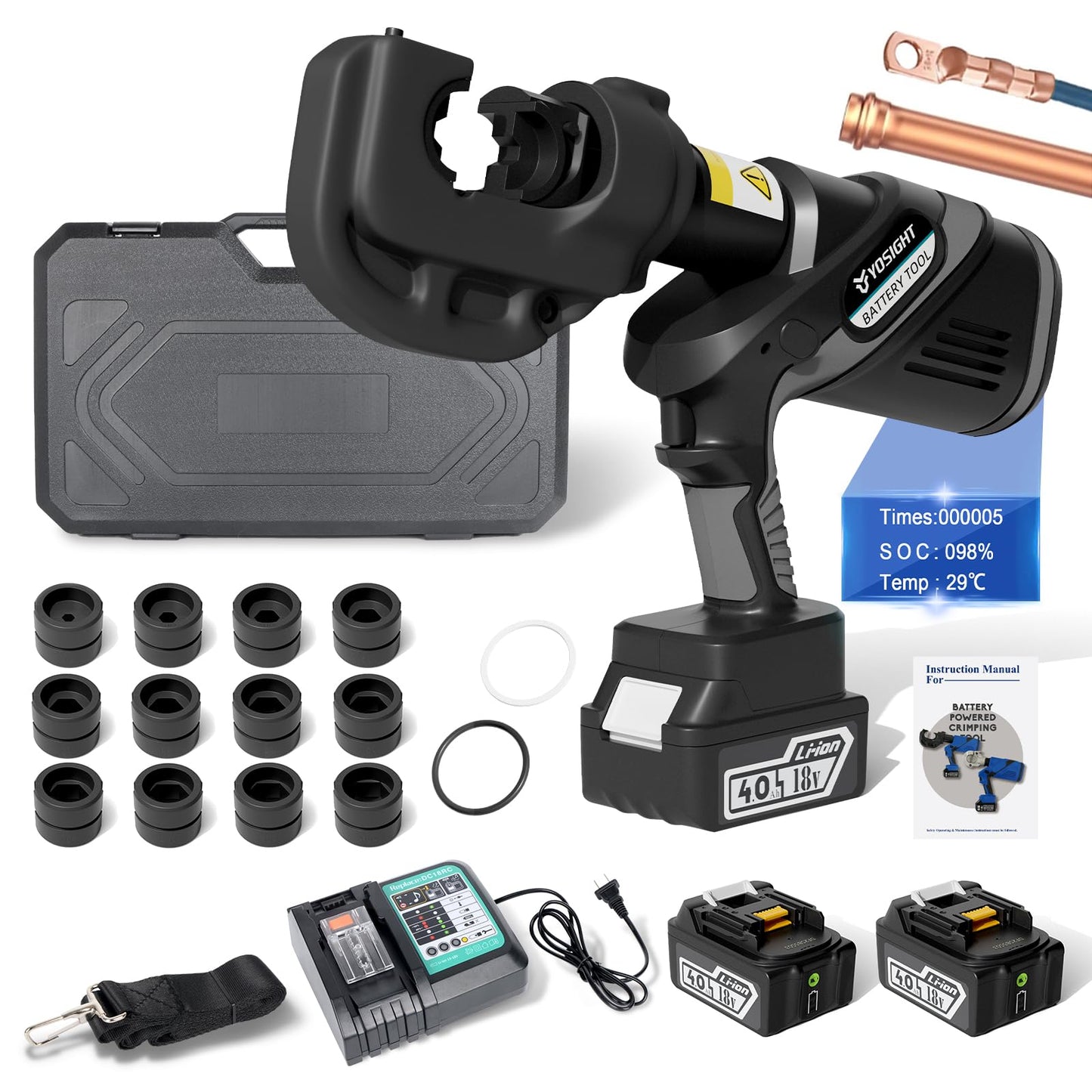 Battery Ratchet Cable Cutters Heavy Duty Electric Ratcheting Wire Cutters ，Suitable for Copper/Aluminum or 3" Armored Cables, Portable Cordless Cutter with 2×4Ah Lithium-Ion Batteries and Charger