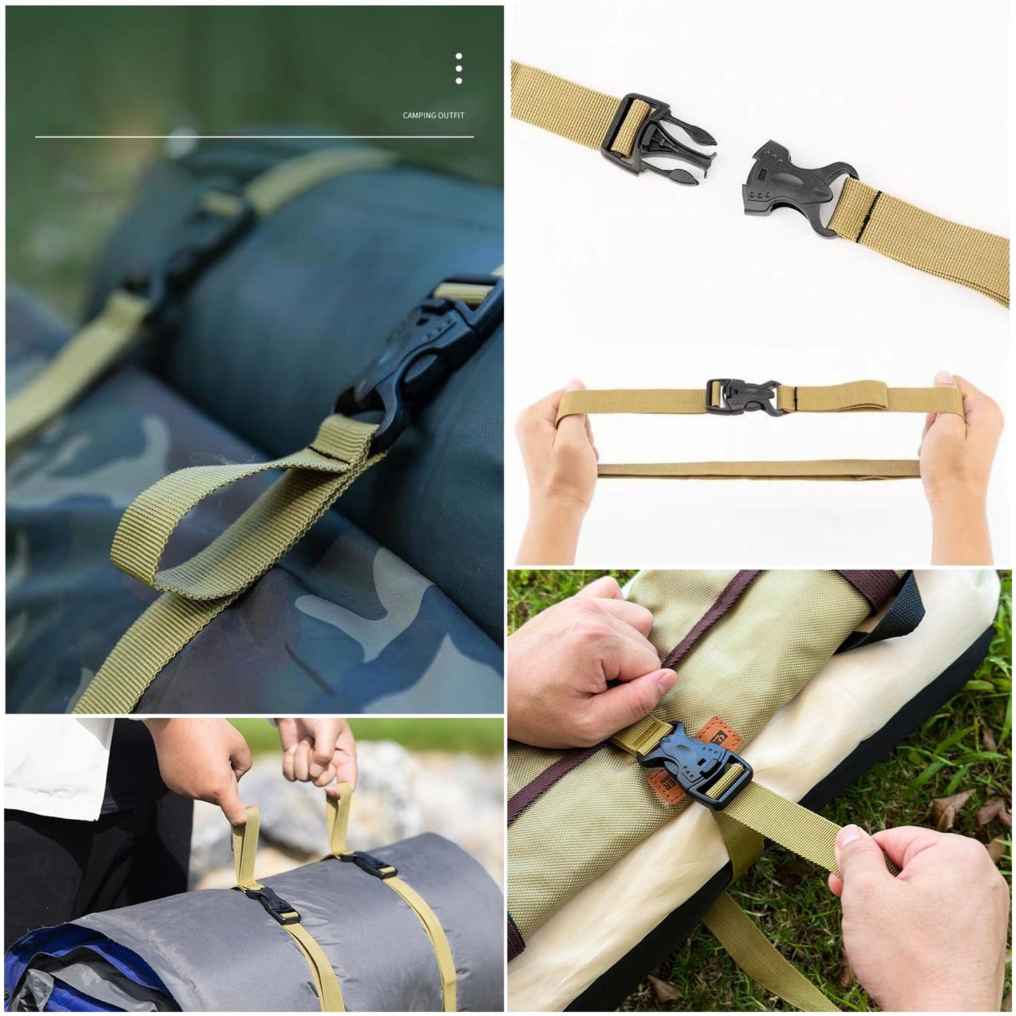 SquEqu 4 Pack Utility Strap with Quick-Release Buckle Nylon Tie Down Straps Sleeping Bag Straps for Camping Backpacking Sleeping Bags Camping Sleeping Pad Folding Camping Table Bed Roll Backpack