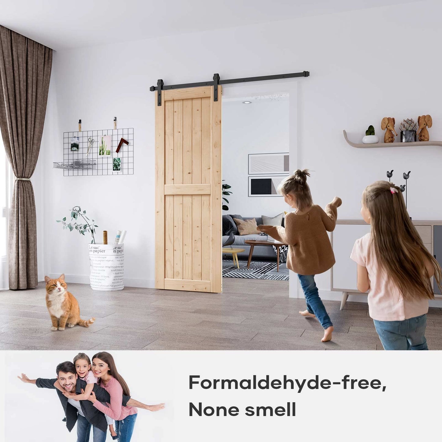 EaseLife 30in x 84in Sliding Barn Wood Door,Interior Doors,DIY Assemblely,Solid Natural Spruce Panelled Slab,Easy Install,Apply to Rooms & Storage Closet,H-Frame