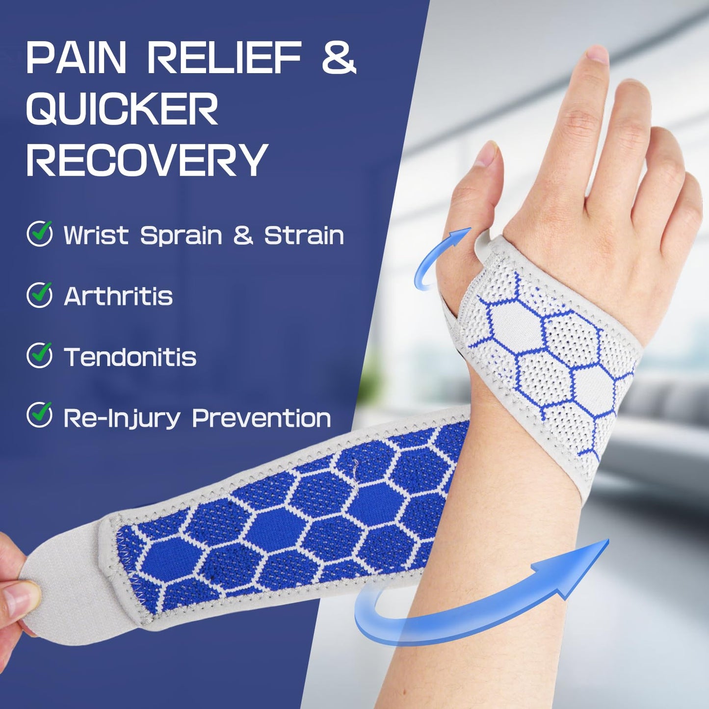 Wrist Wrap - Wrist Brace of 3D Microfiber for Carpal Tunnel Relief, Compression Wrist Support for Workout, Adjustable Wrist Guards Fit Right Left Hand