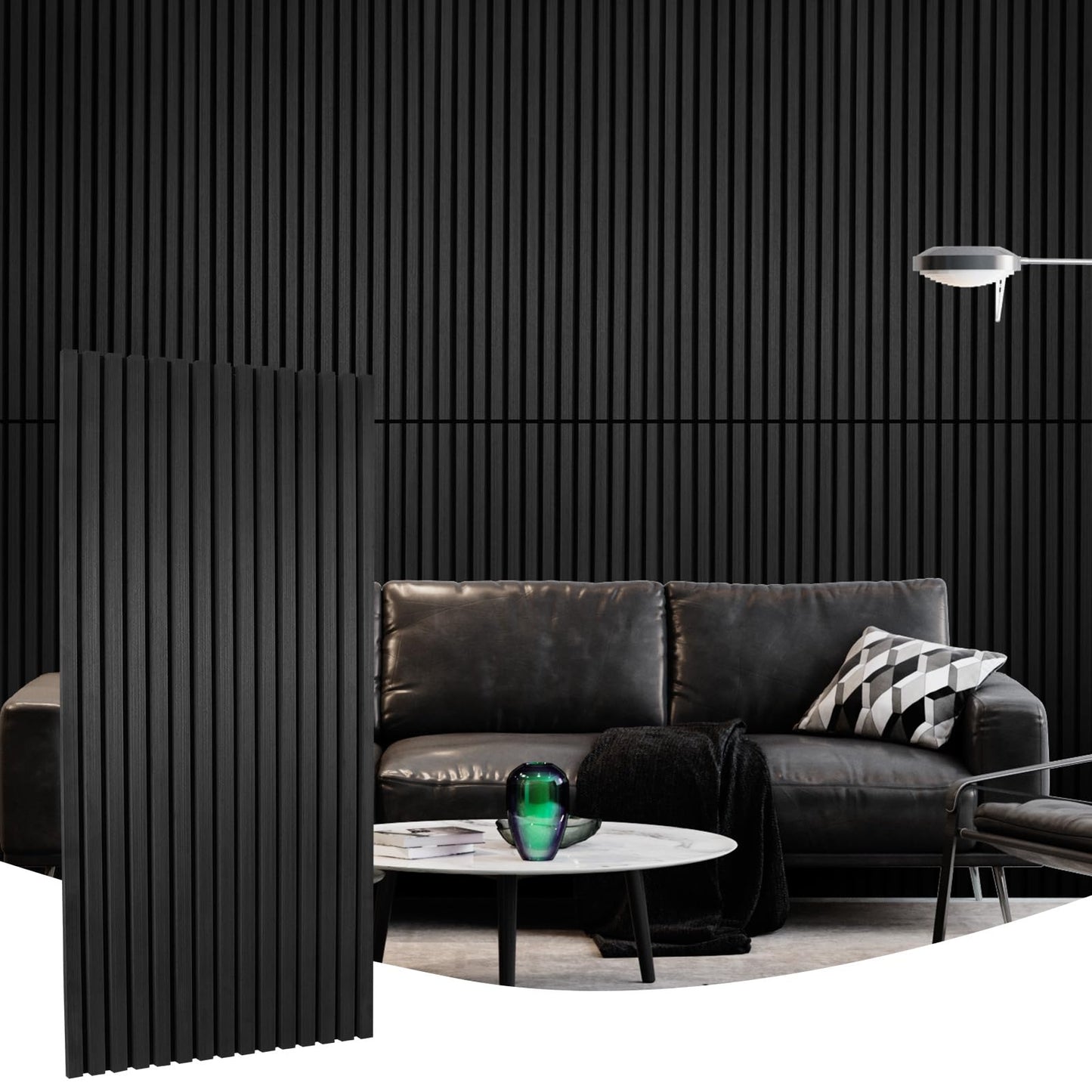 Yun-aeon Matte Black 4 Pack Wood Slat Acoustic Panels 47.2 x 23.6 Inch 3D Fluted Design for Sound Absorbing Wall and Ceiling Noise Reduction Home Theater Office Modern Decor