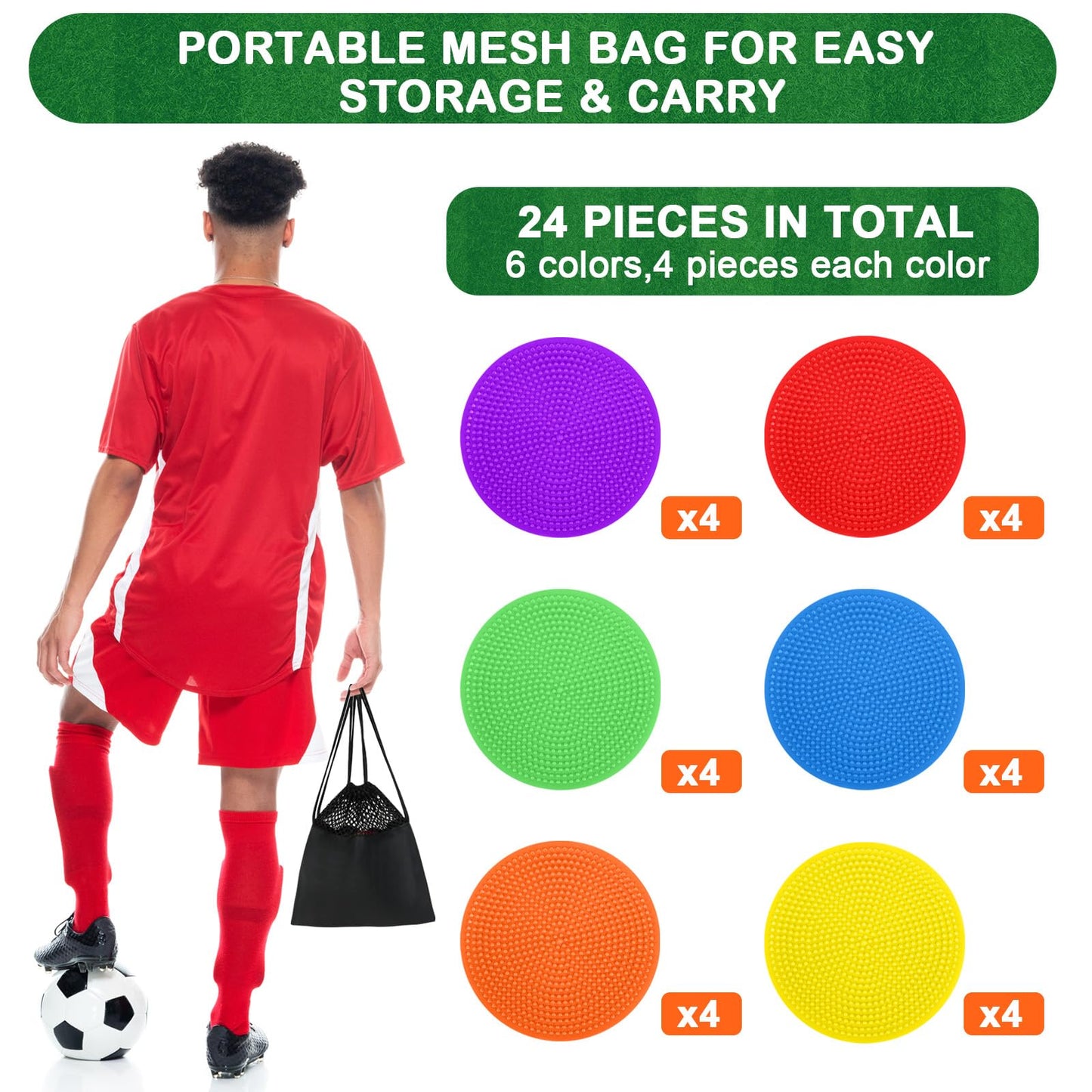 TuXHui 4 Inch Poly Spot Markers for Gym Floor, Non-Slip Rubber Floor Dots Flat Cones, 24Pcs Agility Markers for Soccer, Basketball, PE Training, Dance & Classroom Activities