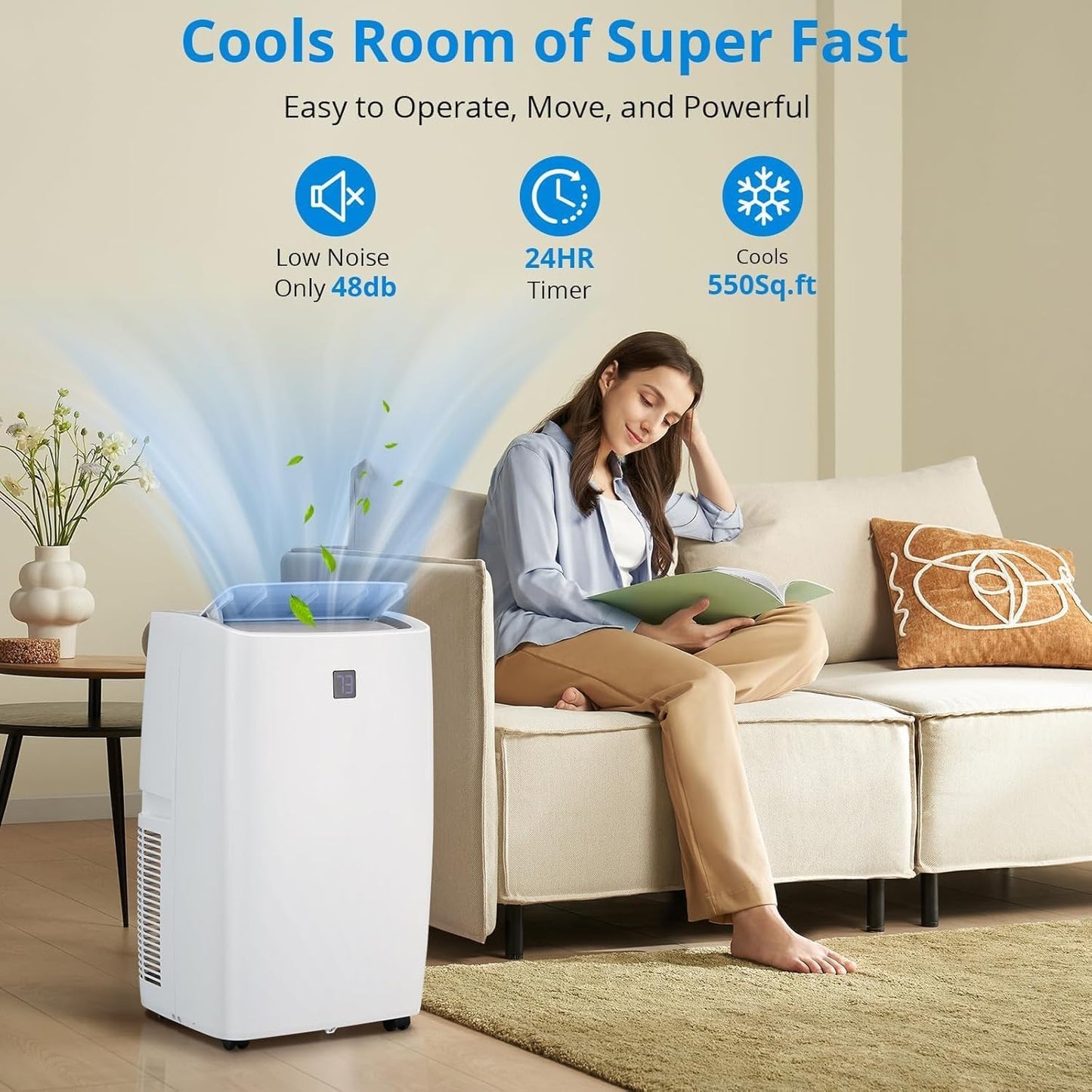 12,000 BTU Portable Air Conditioner, 3-in-1 Remote Control AC with 24-Hour Timer, Cooling/Dehumidifying/Fan/Low Noise/Energy Efficient, Office Cooling up to 750 Sq. Ft. for Bedrooms, Offices, White