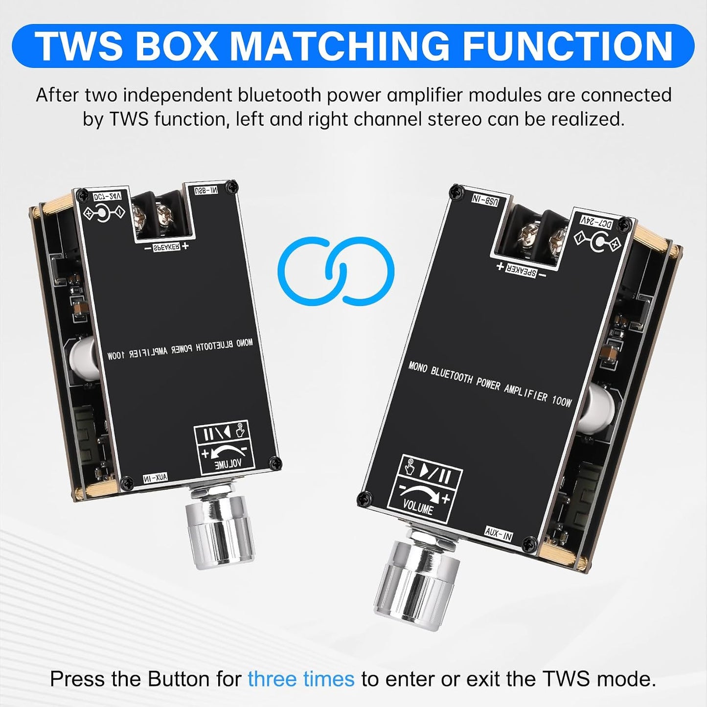 2PCS ZK-1001B Board,100W 7-24V, Daakro Bluetooth Amplifier Mono Channel Amp Board with TWS Pairing Function,DC