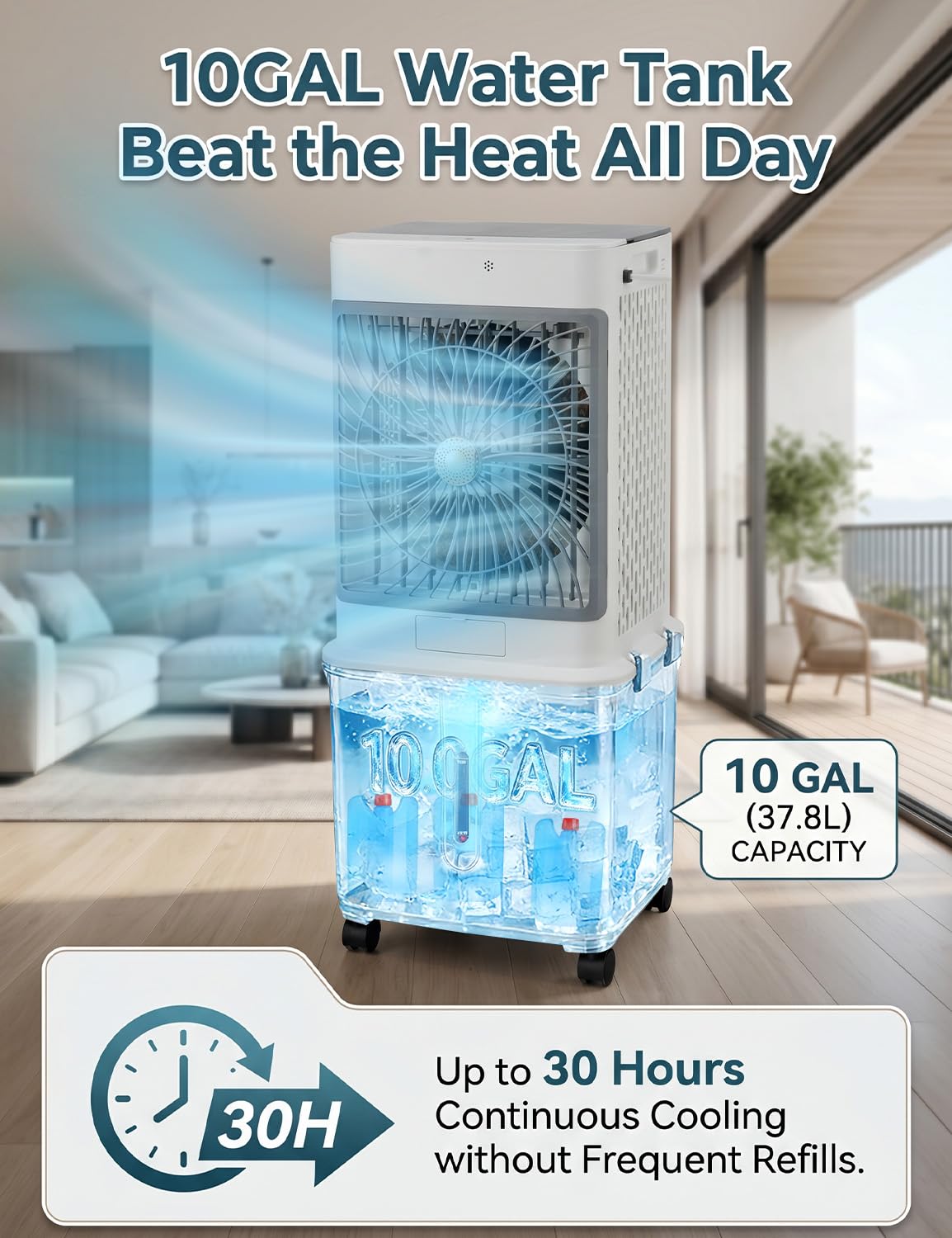 Portable Air Conditioners, Swamp Cooler Evaporative Air Cooler Portable AC Unit for Room, Windowless Cooling Fan That Blow Cold Air with 10GAL Detachable Tank for House Patio Garage Restaurant Outdoor