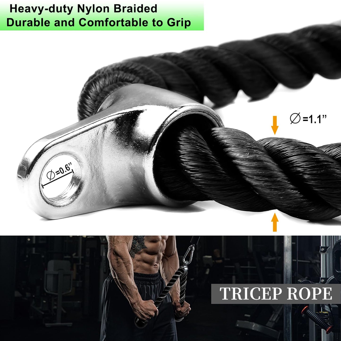 CRRXIN Tricep Rope Cable Machine Attachment, LAT Pulldown Attachment Tricep Pull Down Rope for Cable Machines Exercise Handles & Ankle Strap Home Gym Accessories