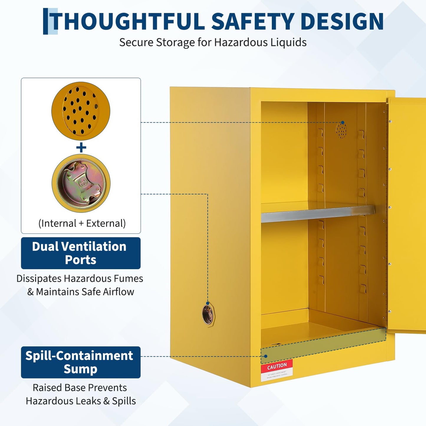 Hazardous Storage Cabinets, Flammable Cabinet, Cold-Rolled Steel Flammable Liquid Storage Cabinet Auto Closing Door for Industrial Use, Flammable Safety Cabinet, Cold-Rolled Steel Fire Resistant