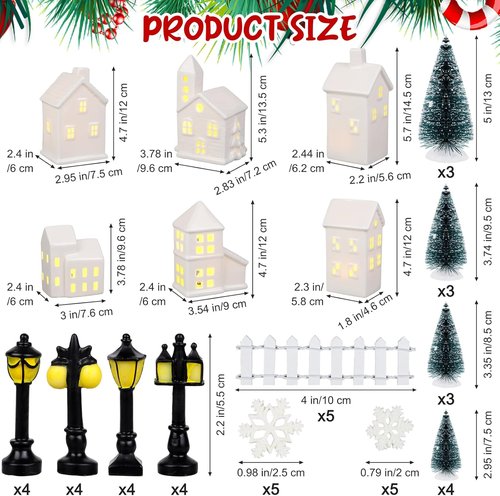 Fovths LED Lighted Ceramic Winter Village Figurines - 39-Piece Holiday Desktop Ornament Set