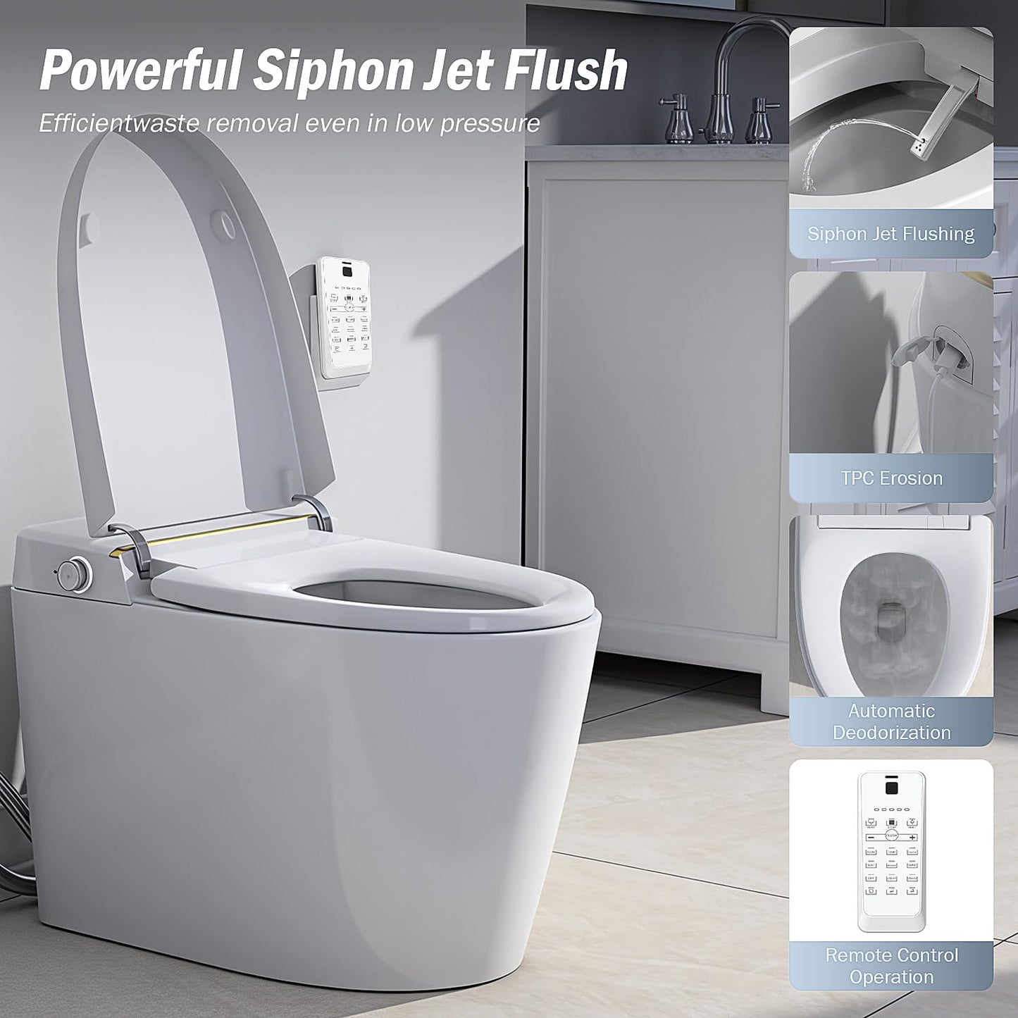 Smart Toilet with Bidet Built In, Heated Seat, Tankless Modern Elongated Electric Toilet with Warm Water Wash, Air Dryer & Dual Auto Flush, LED Display & 1000g MaP Flush, 1.28 GPF