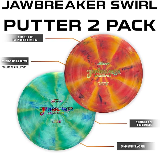 Discraft Jawbreaker Banger GT 2-Pack | Premium Putter Set in Updated Jawbreaker Plastic - Varied Colors & Foils - 173-174g
