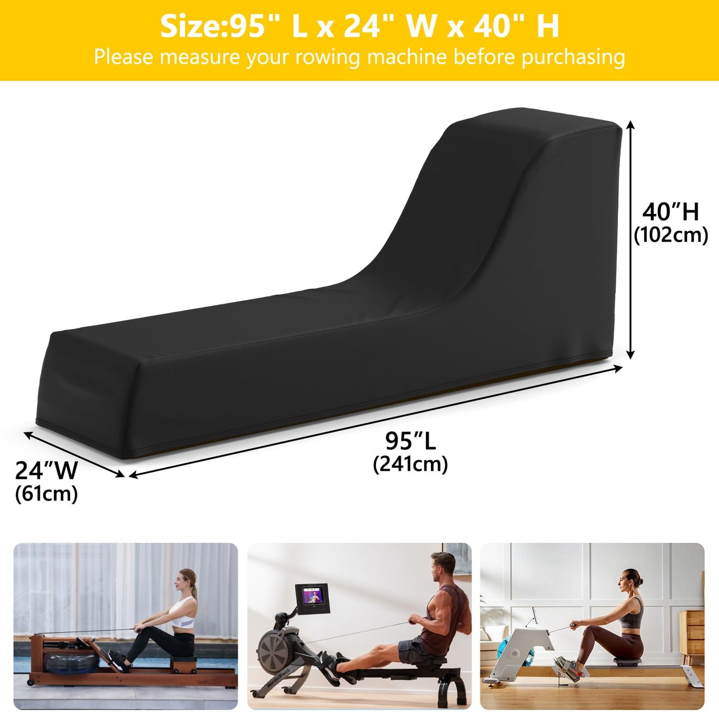 Gasadar Rowing Machine Cover for Concept 2 Fitness Equipment Outdoor Waterproof Sports Rowing Machine Cover with Adjustable Drawstrings and Windproof Buckle 95" L x 24" W x 40" H Black