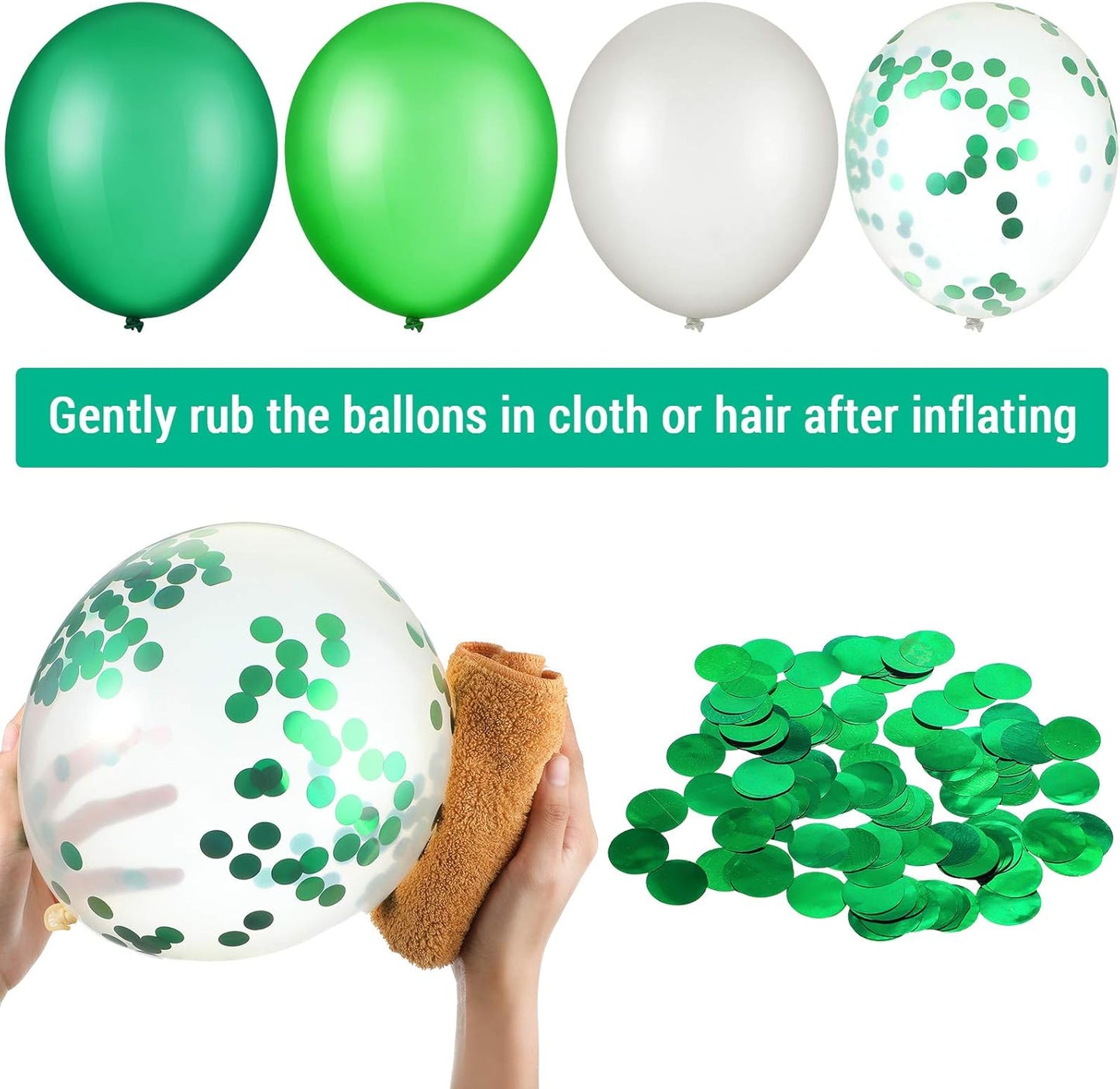 Sumind 48 Pcs Green Balloons - 12 Inch White & Green Confetti Latex for Jungle Safari Party Decor