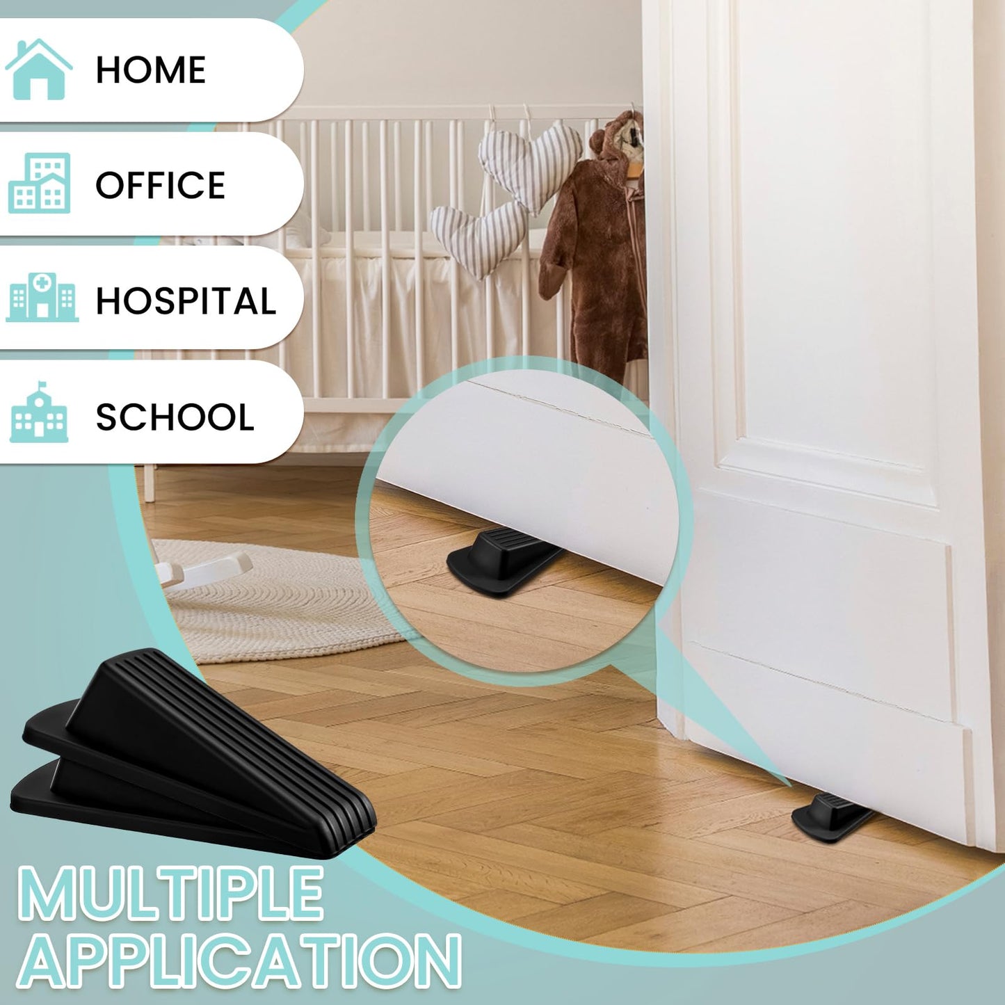 Frienda 18 Pcs Door Stoppers Bulk for Bottom of Door Rubber Door Wedge Stop Height up to 1.2 Inches Sturdy Door Stop Bulk for Heavy Duty Door Bottom Carpet Tile Concrete Wooden Floor (Black)