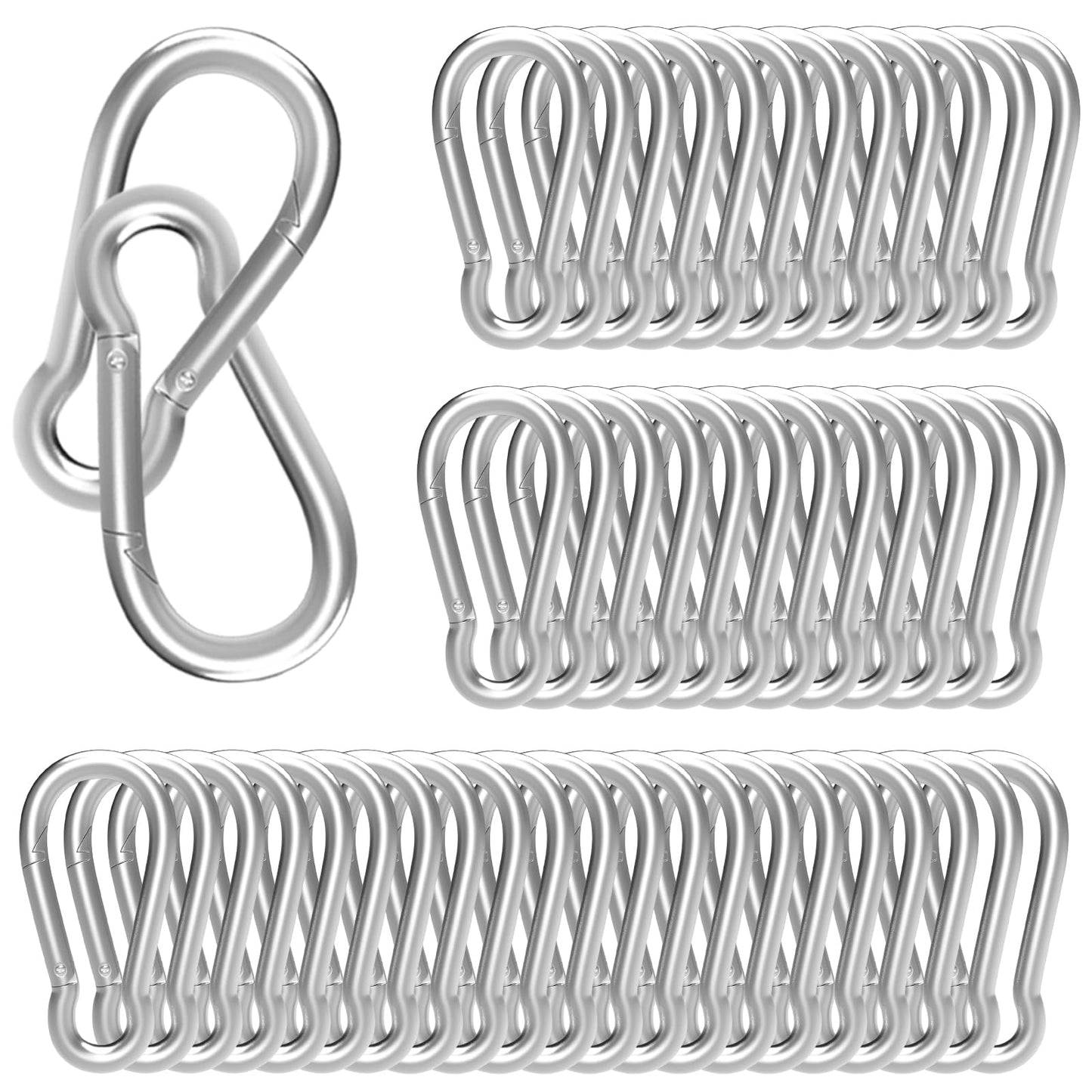 High-PQ Carabiner, Heavy Duty Galvanized Steel Spring Snap Hook Carabiner Clips with 260LBS Holding Capacity, Ideal for Outdoor, Hammock, Swing and Travel (M6 2.4Inch, 50PCS)