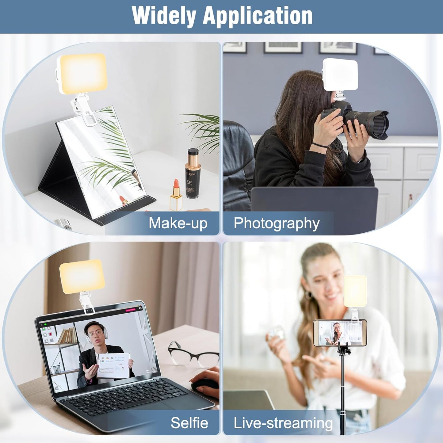 ALTSON 60 2200mAh 97+, 9 LED Portable Selfie Light Video Conference Lighting with Clip & Camera Tripod Adapter