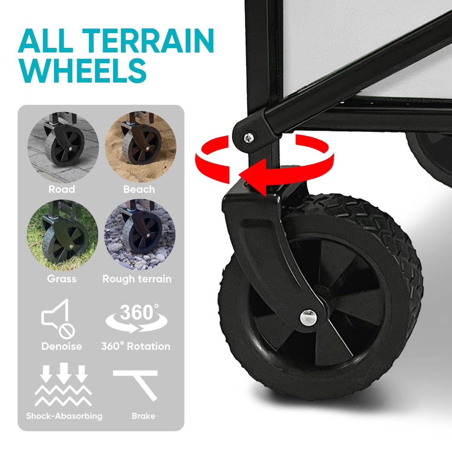SAILARY Collapsible Wagon with Quiet Wheels - Silent Grocery Shopping Cart for Seniors, Foldable Utility Cart for Laundry & Apartment, Washable Heavy Duty Rolling Wagon with Two Mesh Pockets, Gray
