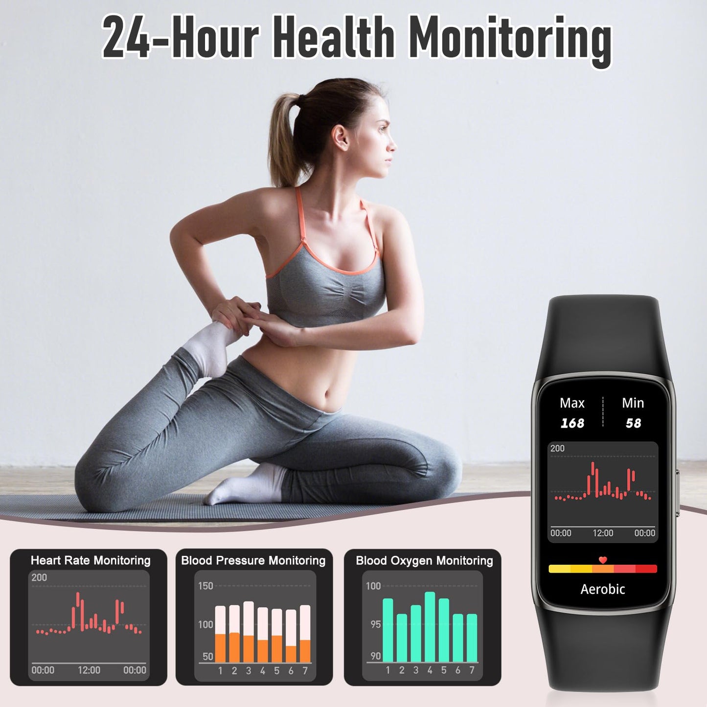 Zeacool Fitness Tracker with 24/7 Heart Rate, Blood Oxygen Sleep Monitor, 123 Sports Modes Calories Smart Watch,IP68 Waterproof Step Counter Activity Trackers Health Pedometer for Women Men (Black)
