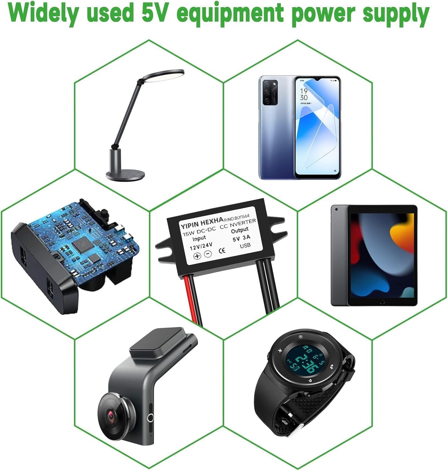 YIPIN HEXHA DC12V/24V 5V 3A 15W to USB Converter Buck Module Power Adapter DC Power Adapter Converter Buck Regulator