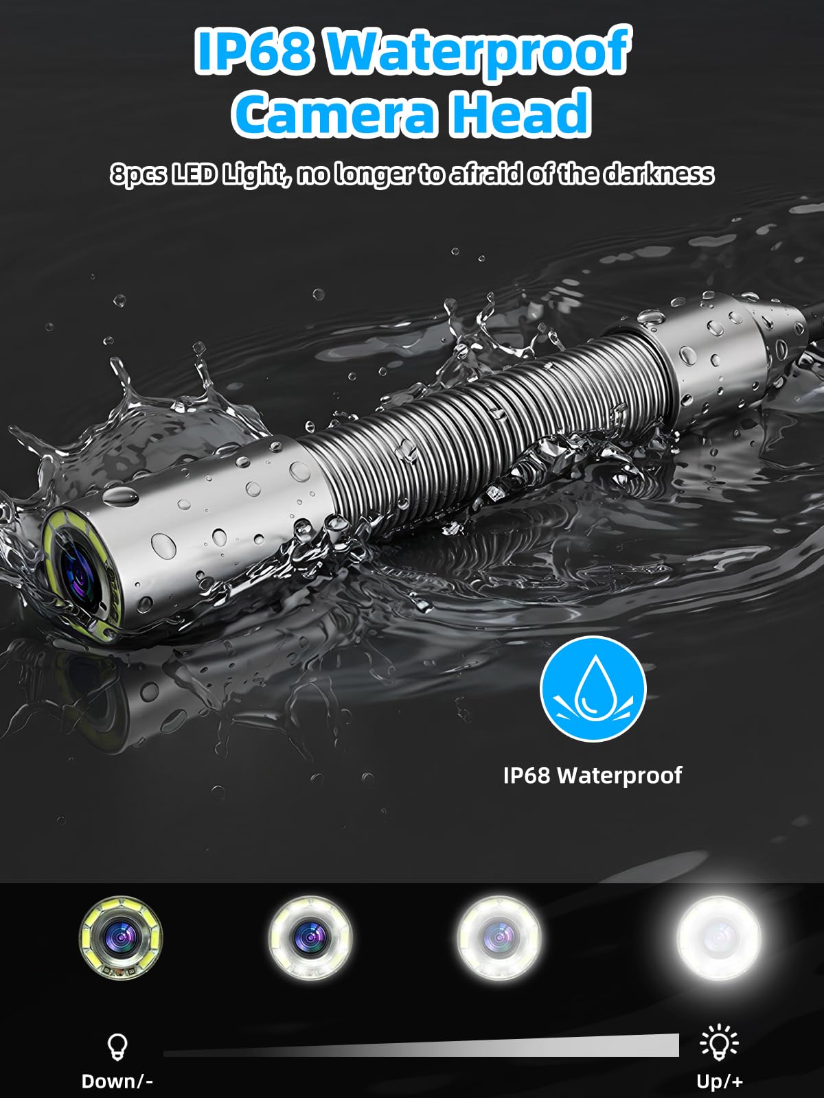 Sanyipace Sewer Camera, 5" IPS HD Pipe Inspection Camera,Built-in 32GB DVR with Microphone and Speaker, 8 LED Lights,IP68 Waterproof Drain Camer for Sewer Line, Home, Duct Drain Pipe Plumbing