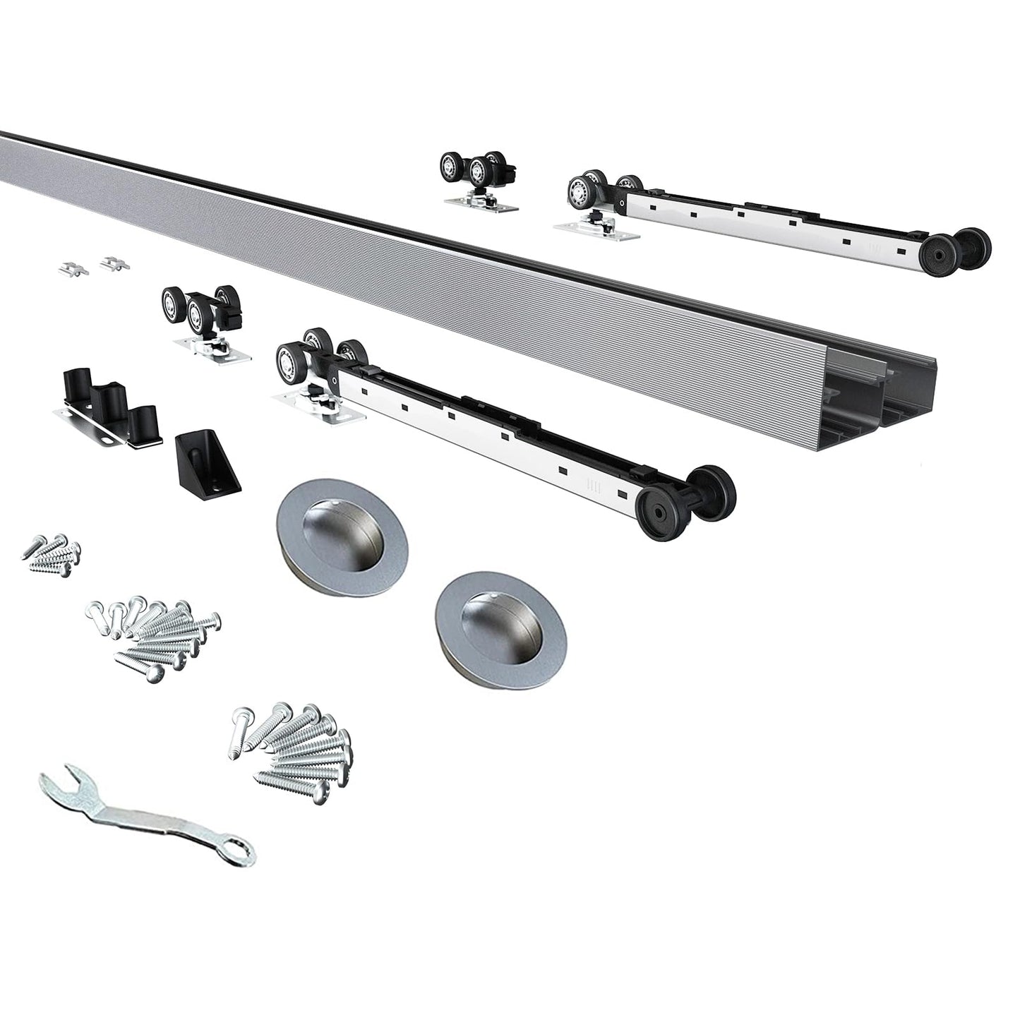 JUBEST Bypass Sliding Door Hardware 48", Aluminum Bypass Wardrobe Closet Door Hardware Set with 88LBS Two-Way Soft Close Mechanism, Smoothly and Quietly, for 2 Door System, Easy to Install