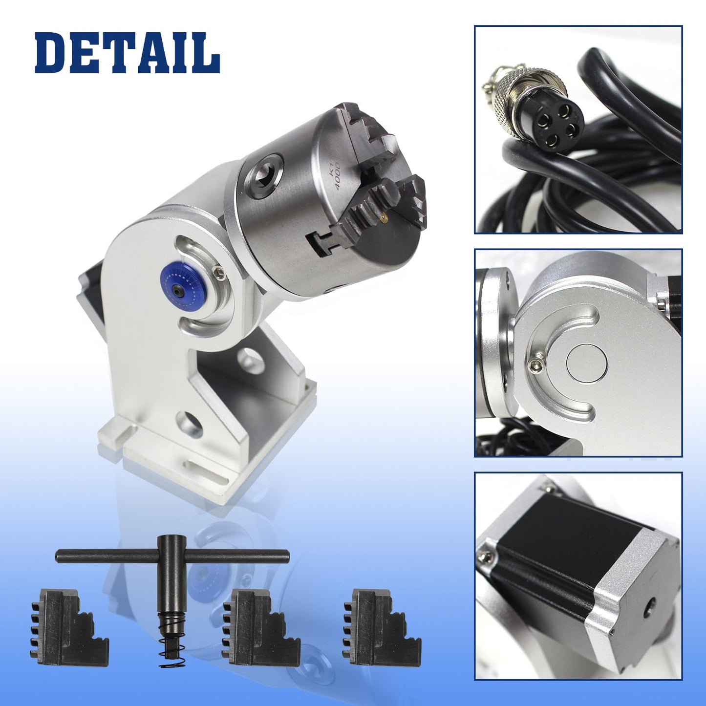 RATTMMOTOR D80 CNC 4th Axis Rotary Axis 129mm Center Height 3 Jaws Diameter 80mm Lathe Rotary Chuck with 57*57*76mm Stepper Motor for Fiber Laser Metal Carving Engraving Marking Machine