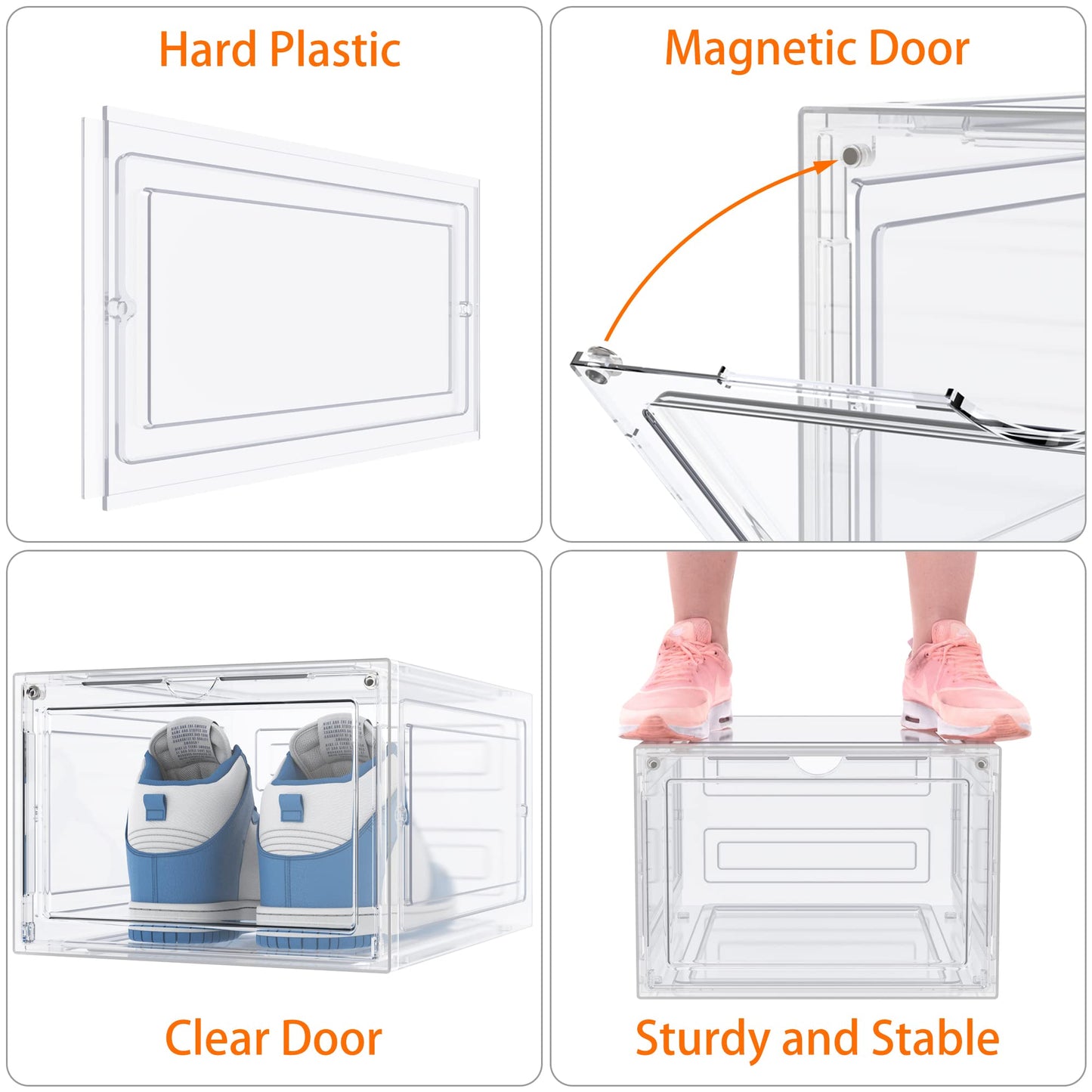 HOMIDEC Shoe Storage, 8 Pack Shoe Organizer Clear Hard Plastic Shoe Box, Shoe Boxes Clear Plastic Stackable, Shoe Boxes with Lids for Size 13
