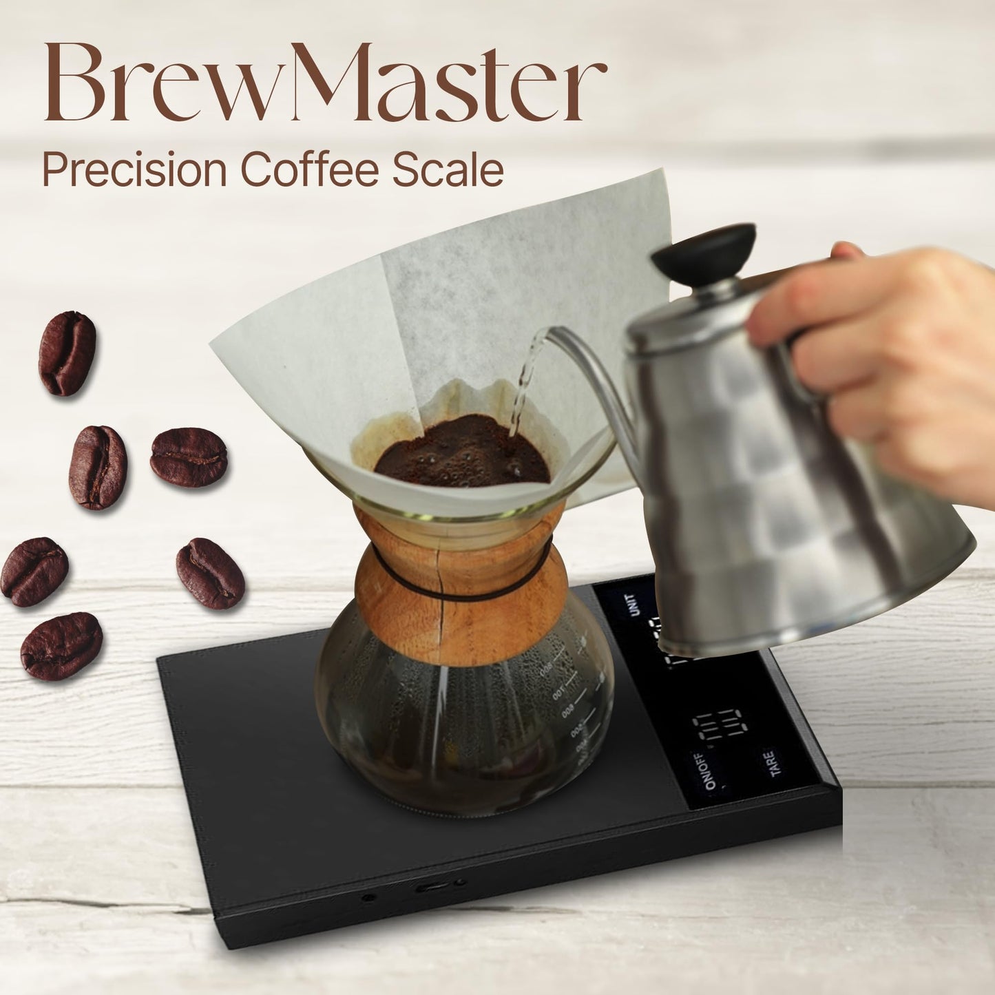 ZAKTAB Coffee Scale with Timer - High Precision Gram Scale, 3KG Capacity, 0.1g Division, Touch Button, Heat Resistant, Timer Function, Zero/Tare, Overload & Low Power Indicator, Auto Off