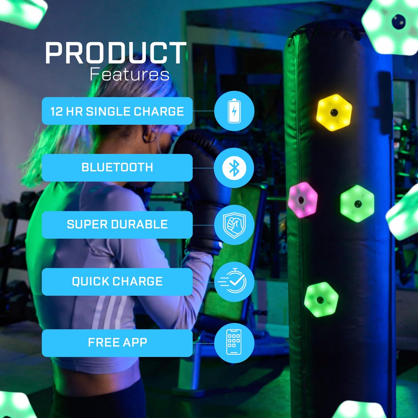Reaction Training Platform for Boxing and Martial Arts. Improve Neuro-Ability with Training Lights that Improve Your Reaction Skills. Develop Quick Feet, Explosiveness, and Lateral Quickness