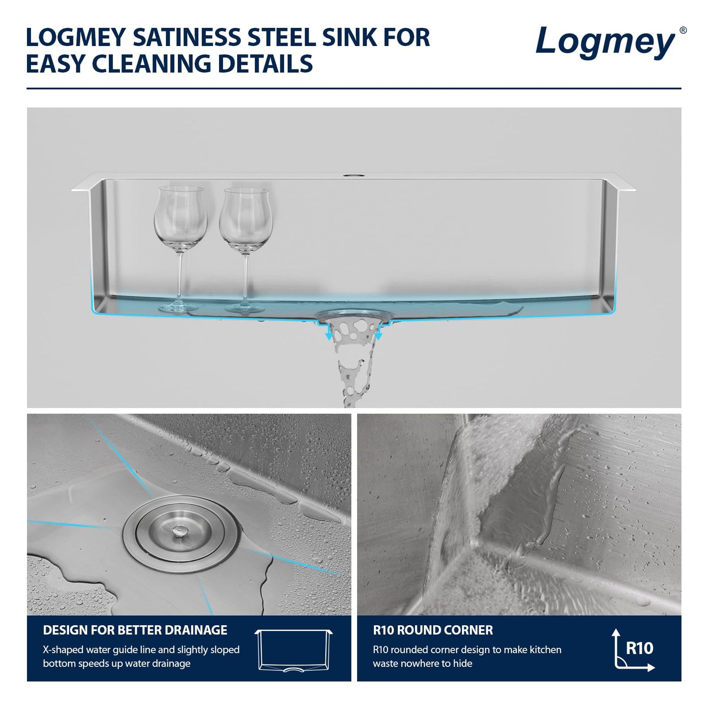 Logmey 36 Inch Drop In Kitchen Sink 36x19 Large Handmade Stainless Steel Sinks 16 Gauge Round Corner Topmount Single Bowl Kitchen Sinks 36x19x9 Inche