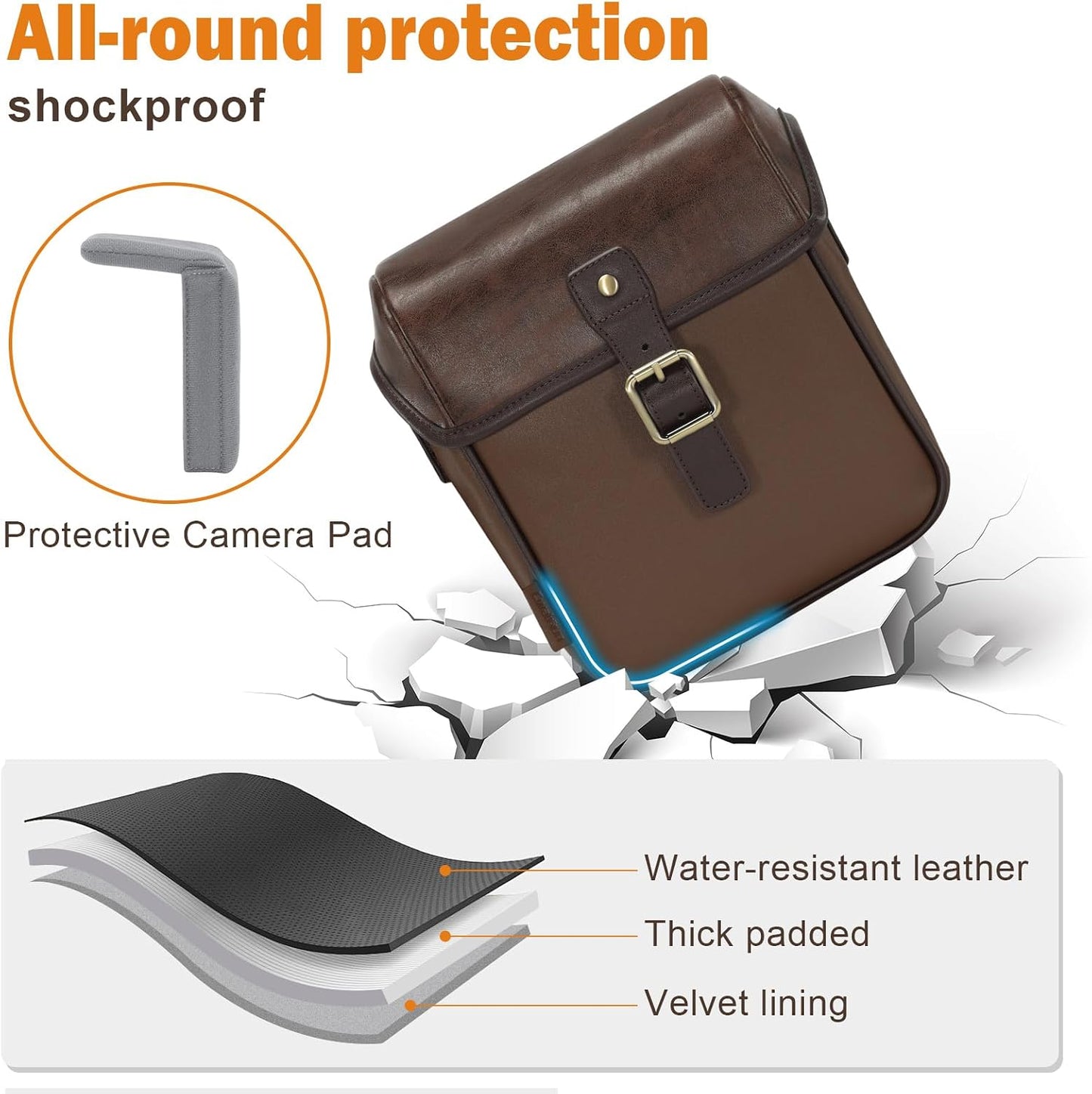 Cwatcun Camera Sling Bag PU Leather for PhotographersSmall Camera Bag Water-resistant Shockproof Case with Removable