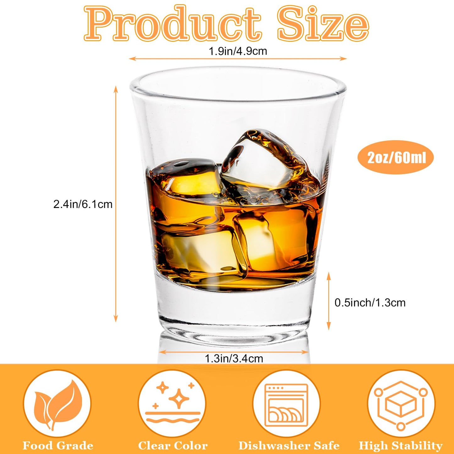 QTLCOHD 48 Pack 2 Oz Shot Glasses Bulk Clear Small Shot Cups Glass Set with Heavy Base for Vodka, Whiskey, Tequila, Espresso, Liquor