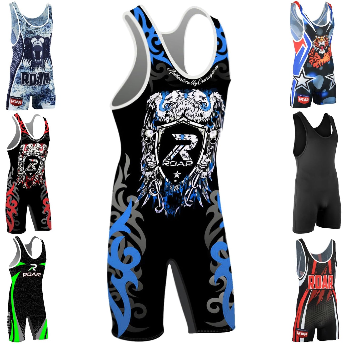 ROAR Athletic Men's Wrestling Singlet Suit Bodywear Uniform (Eagle Blue, Small)