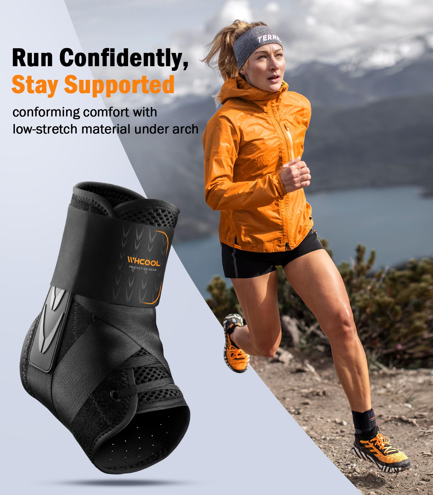 WHCOOL Slim-Fit Ankle Brace for Sprained Ankle, Quick Lace Up Ankle Support for Women Men with 2 Auto-Shaped Pads, Air Fabric Cool Ankle Stabilizer for Injury Recover, Running,Sports, M(12”-13”)