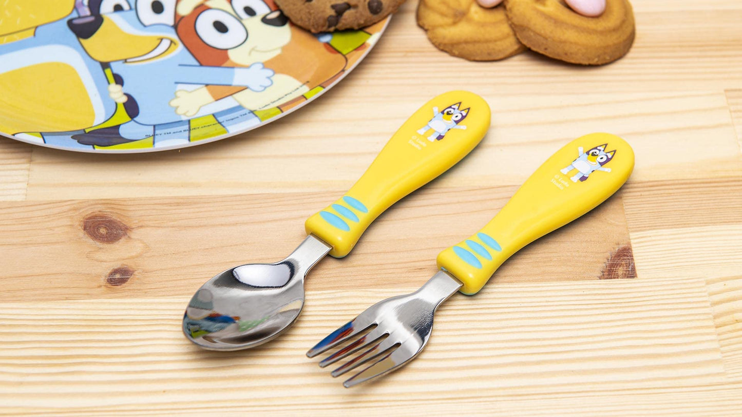 Zak Designs Bluey Kid Flatware Set with Fun Character Art on Both Utensils, Non Slip Fork and Spoon Set is Perfect for Encouraging Picky Eaters to Finish Their Plates (2 pk, BPA-Free)