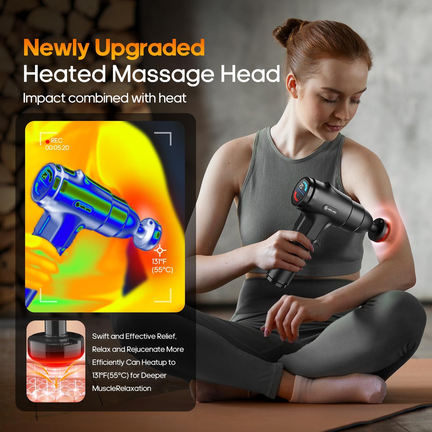 AERLANG Massage Gun with Heat Deep Tissue Back Massager Neck Massager for Pain Relief,Muscle Percussion Massage Gun, Birthday Gifts for Men Women Dad him Handheld Message Gun with 7Heads&Silent