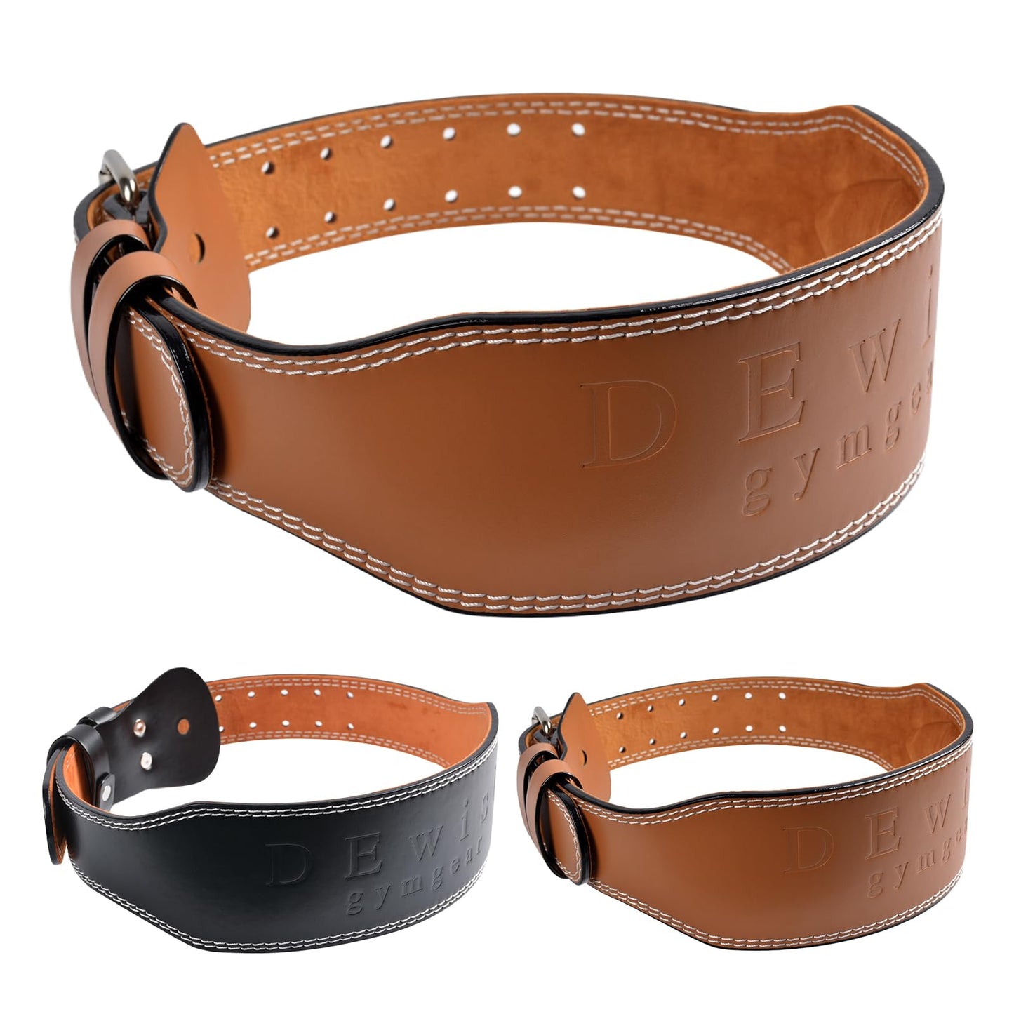Leather Gym Fitness Belt, 4" & 6" Padded Lumbar Back Support, 10 Adjustable Holes for Weightlifting Powerlifting Bodybuilding Deadlift Squat Workout Strength Training (4-Inch, Brown, 28"-32")