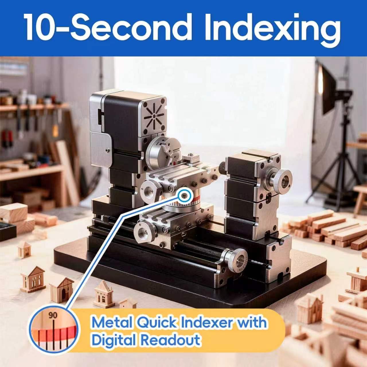 ZHRUI Mini Metal Lathe 60W 12,000 RPM, 4-Axis All-Machine Tool for Soft Metal Wood Acrylic Plastic, Precision Micro Lathe with Safety Guard Quick Indexer 0.02mm Scale (Gold Silver Aluminum Copper)