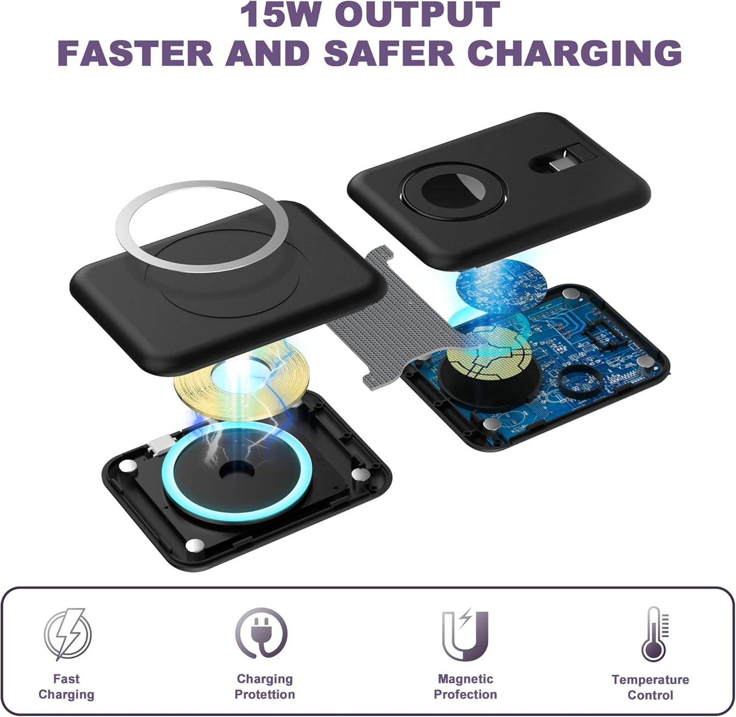 3 1 in Wireless Charger, Foldable Magnetic Charging Station, Fast Travel Wireless Charging Pad for Multiple Apple