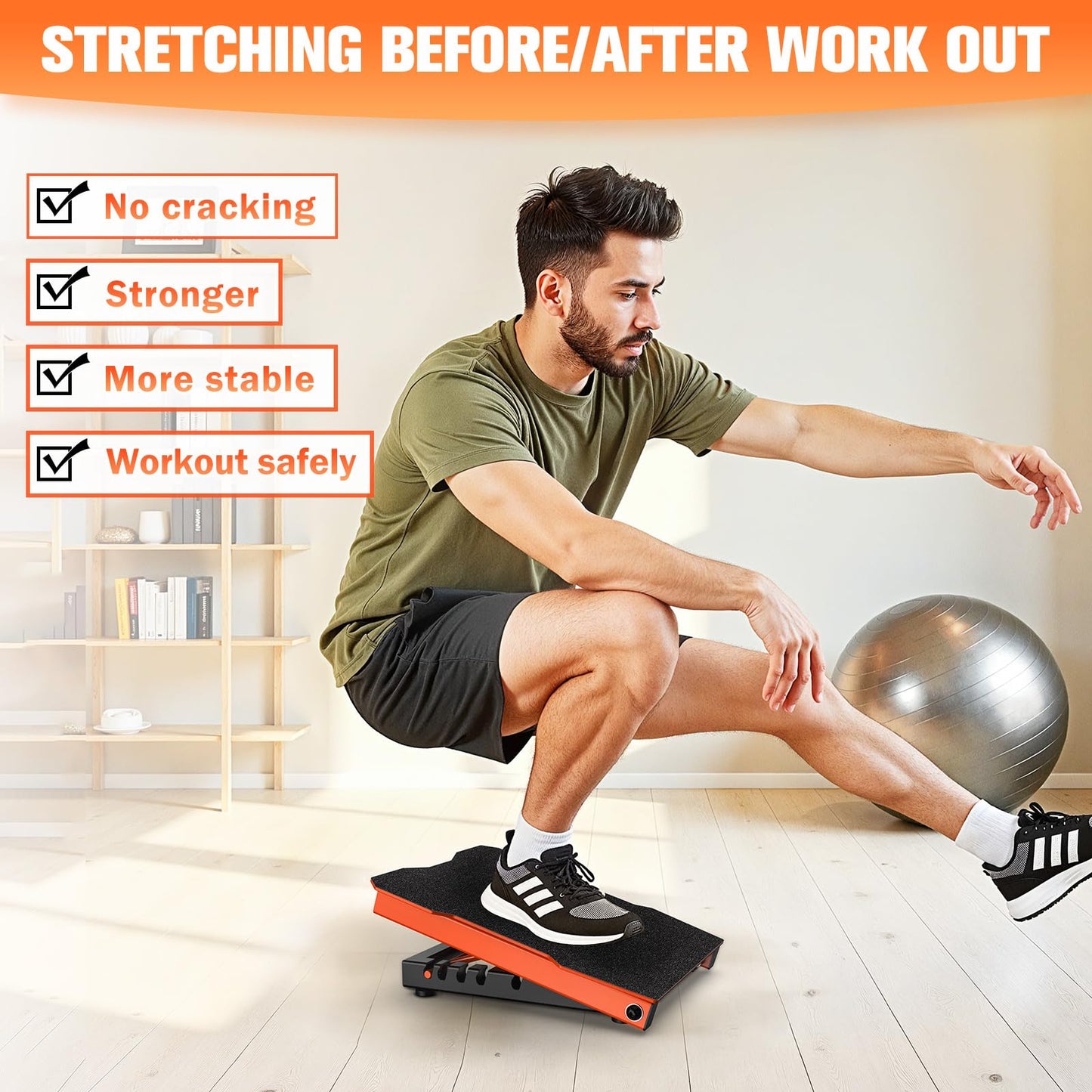 YONKFUL Steel Slant Board Calf Stretcher, 600 Lbs Weight Capacity 5-Level Adjustable Incline Board Squat Wedge Achilles Ankle Stretcher Non-Slip Surface for Squat, Fitness, Physical Therapy, Orange