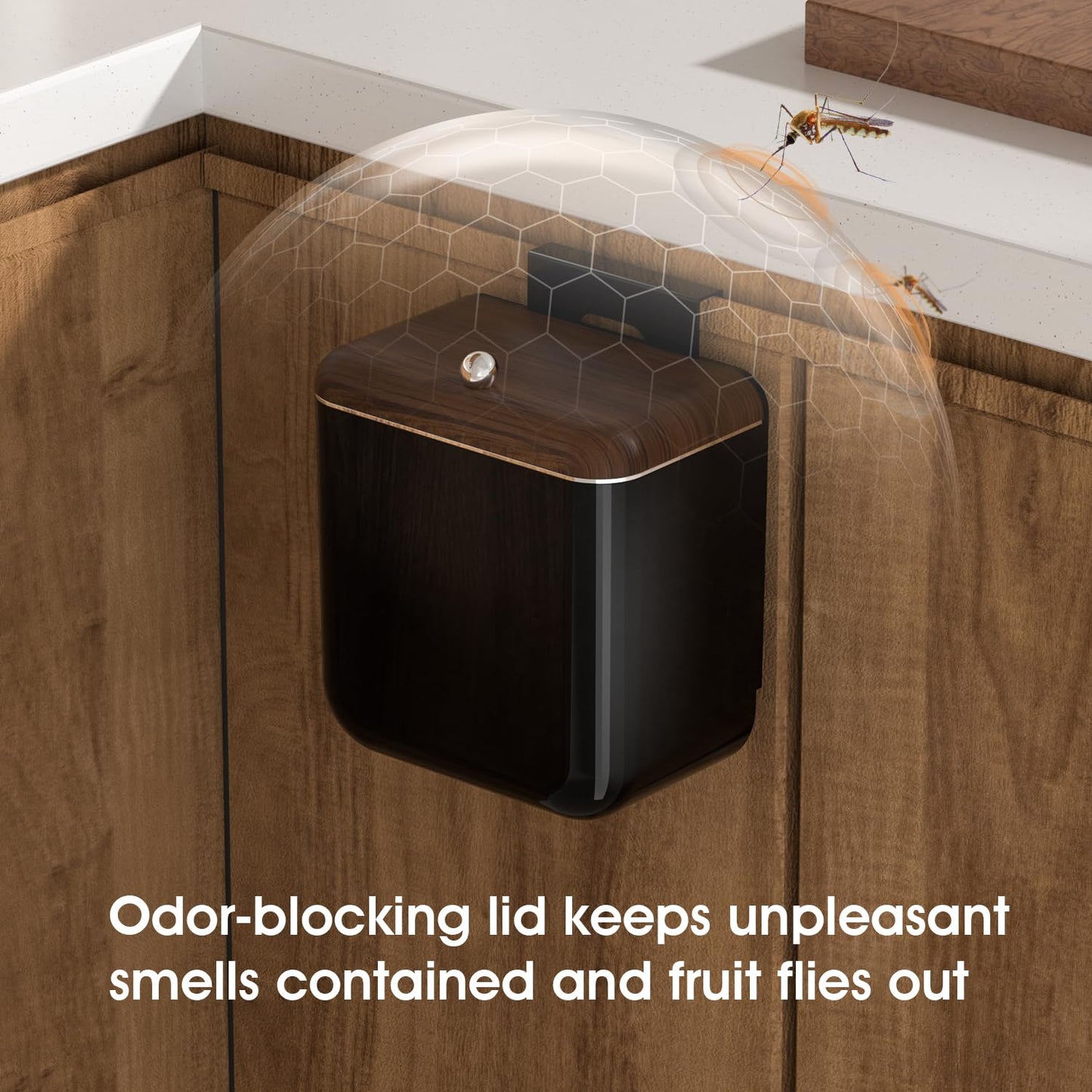 ZNYOPA Large 3.2 Gallon Compost Bin, Under Sink Trash Can with Lid, Hanging Waste Cabinet for Office Kitchen Cupboard Bathroom Bedroom, Black