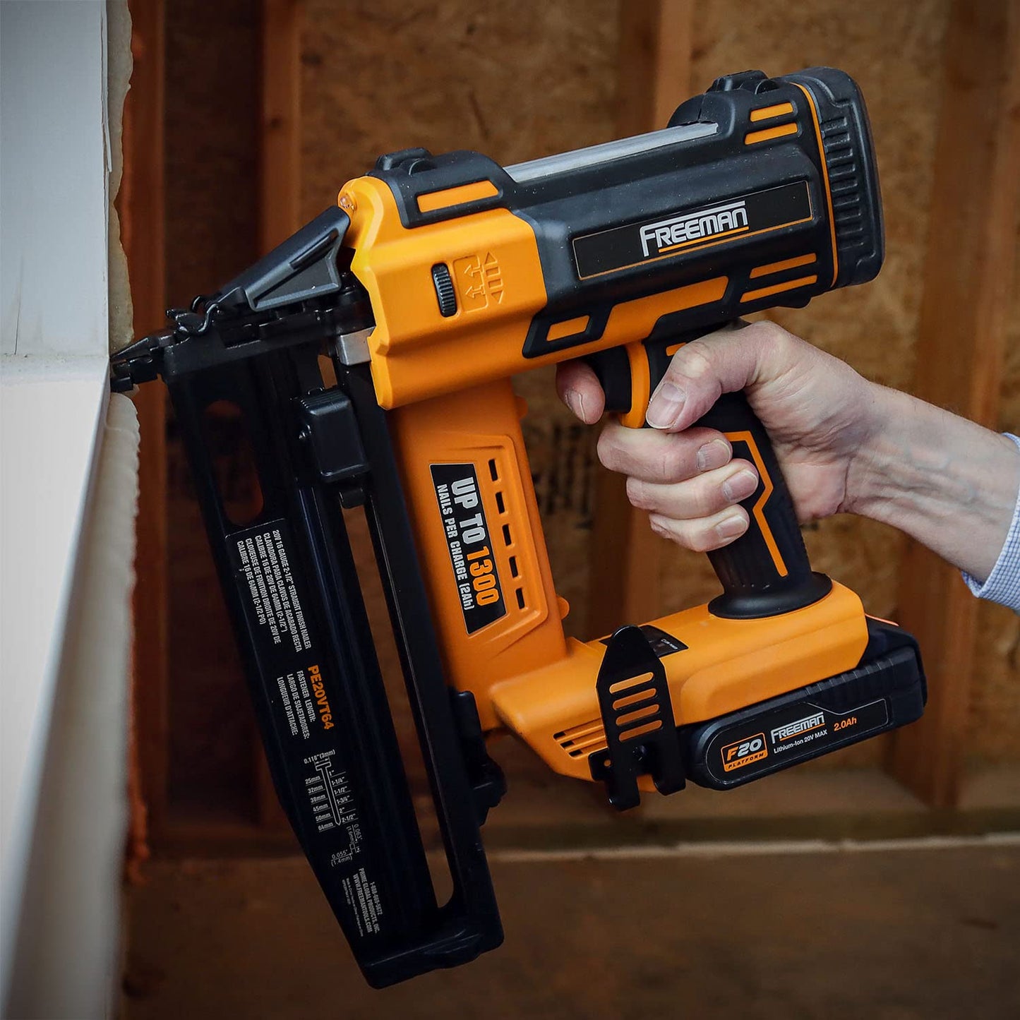 Freeman PE20VT64 20 Volt Cordless 16-Gauge 2-1/2" Straight Finish Nailer (Tool Only) – 1300 Shots per Charge