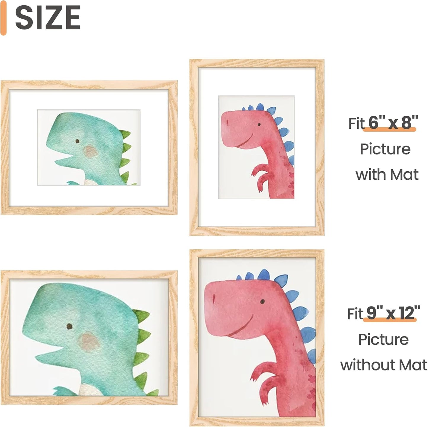 Upsimples 9x12 Picture Frame - Versatile Display for 6x8 Photos with Mat or 9x12 Without - Natural Finish