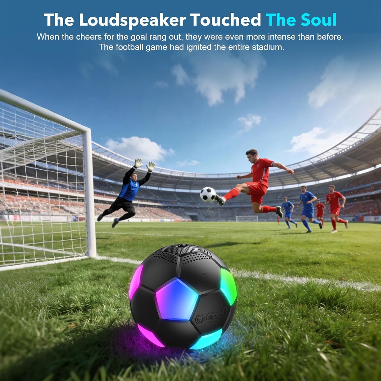 RZLCCL IPX6 5W Soccer Ball Shaped Speaker, Portable Wireless Speaker with LED Light, Waterproof, Stereo, TWS Pairing