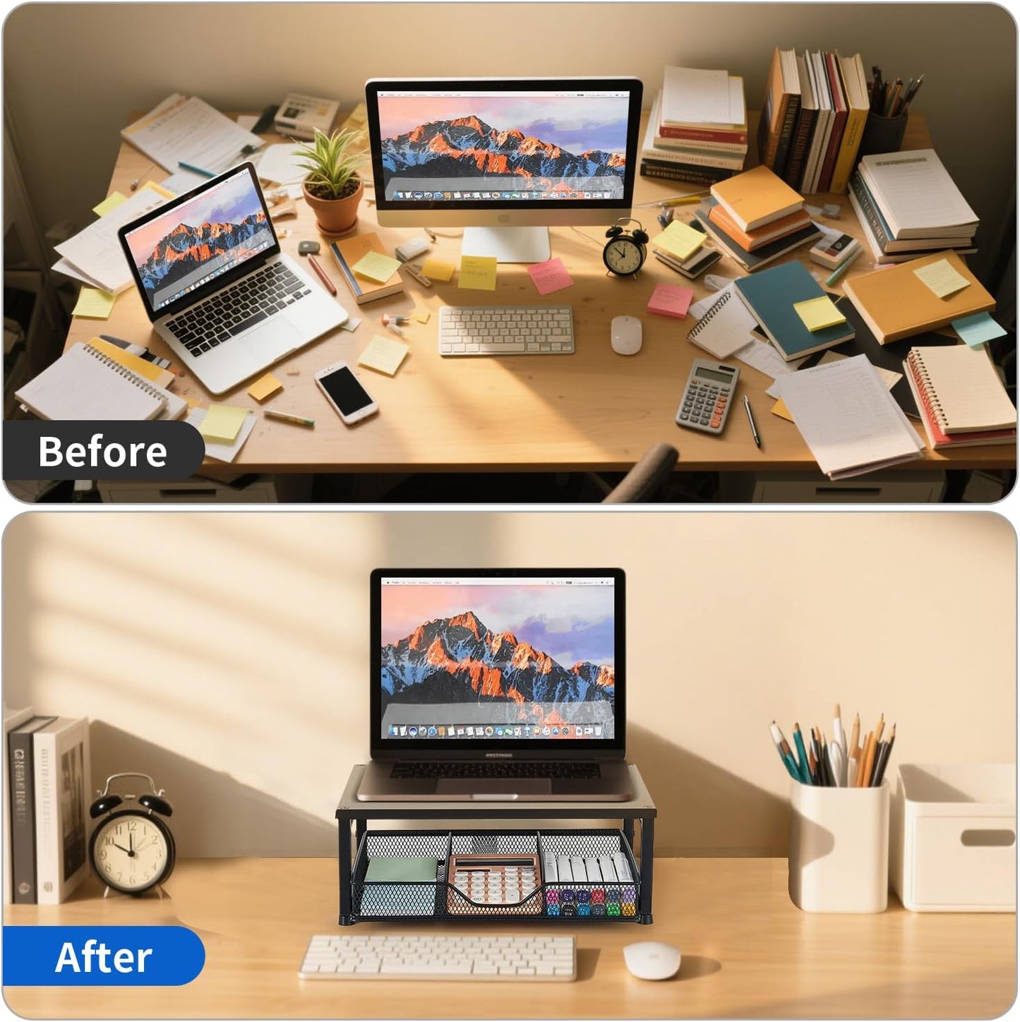 Small Laptop Stand for Desk, Monitor Stand Riser, Desk Organizer for Office Organization, Office Desk Accessories