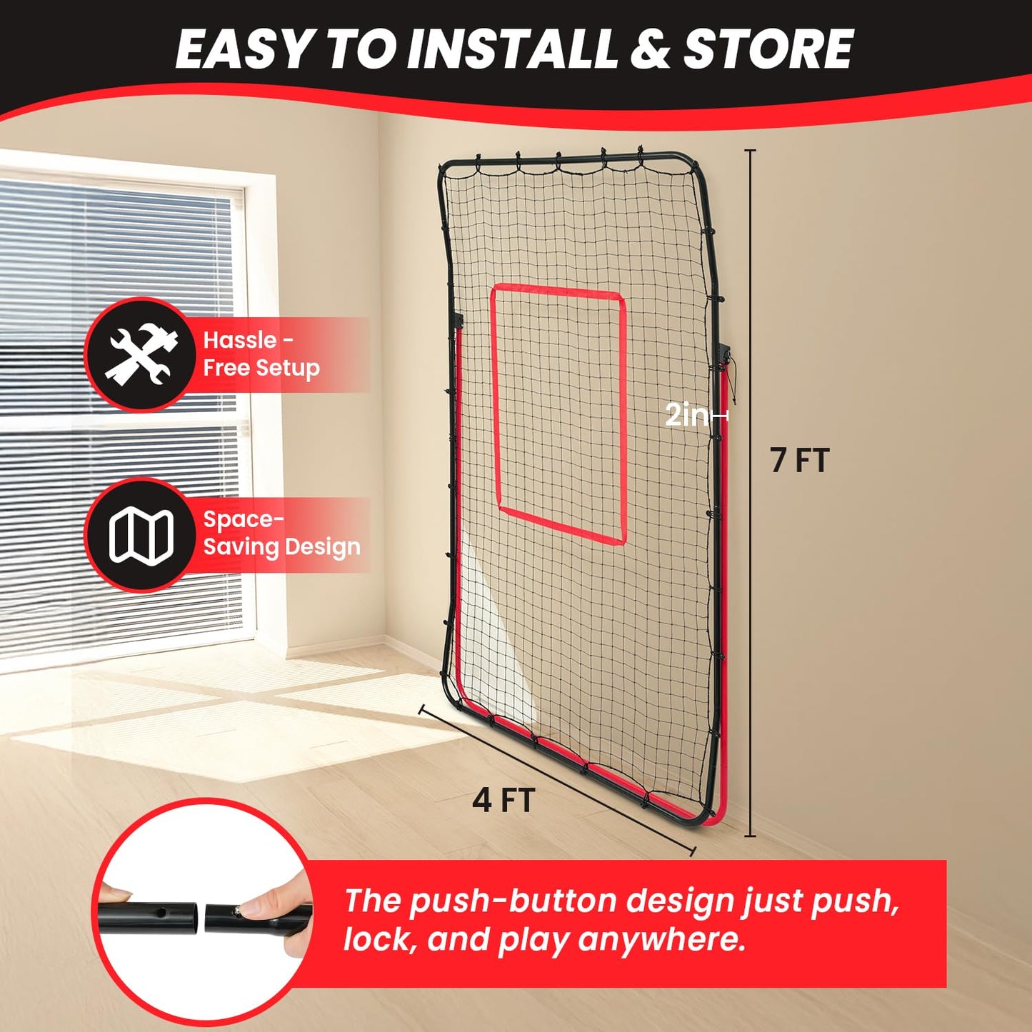 BAGAIL Volleyball Rebounder Net 7x4 Ft, Bounce Back Training Equipment with Unique Curved Frame for Better Catching, 5 Adjustable Angles for Volleying & Spiking, Easy Set Up & Sturdy Base - Red