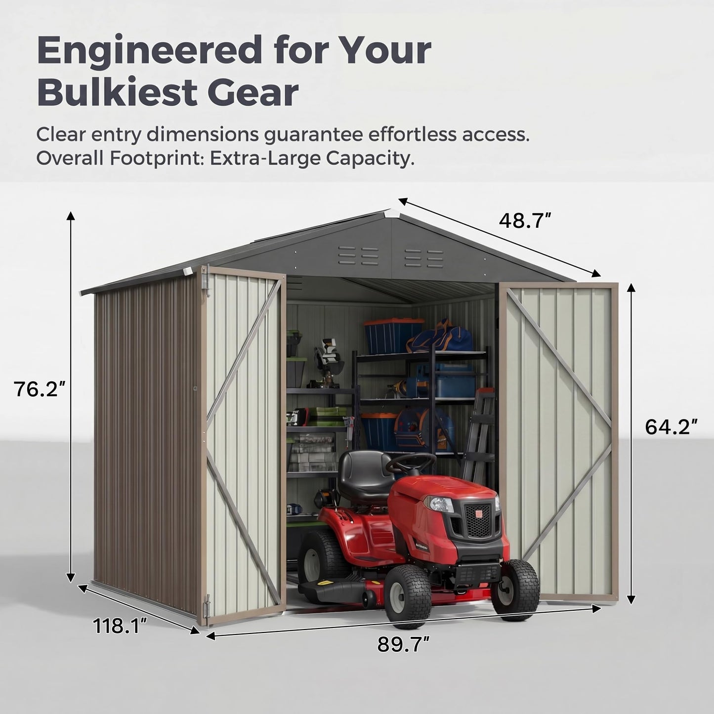 Devoko 8x10 FT Outdoor Storage Shed, Metal Tool Shed with Lockable Door&Slooping Roof, Outside Storage for Garden Backyard Patio(Brown)