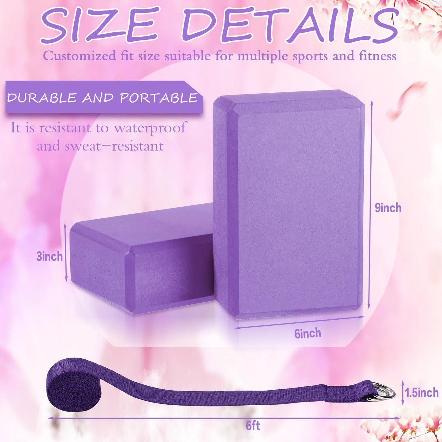 Outus 20 Pack Yoga Blocks and Straps Non-Slip EVA Foam Blocks with Metal D Ring Straps for Gym Exercise and Workout(Purple)