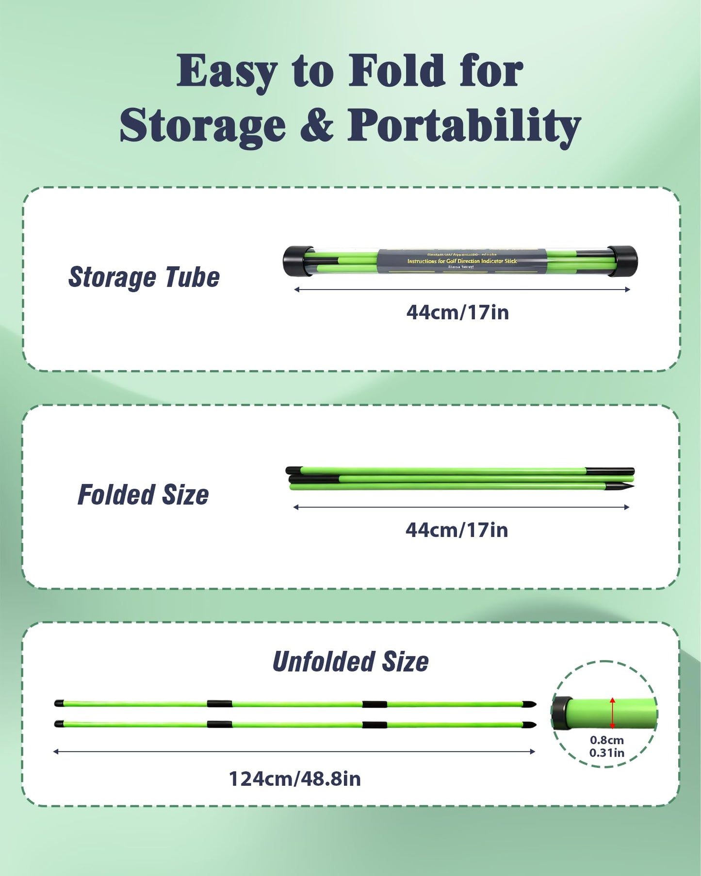 Josongslax Golf Alignment Sticks, 2 Pack Plastic 49" Collapsible Alignment Stick Golf Practice Rods Aid for Aiming, Putting, Swing Trainer, Posture Corrector with Tube Case, Golf Training Equipment